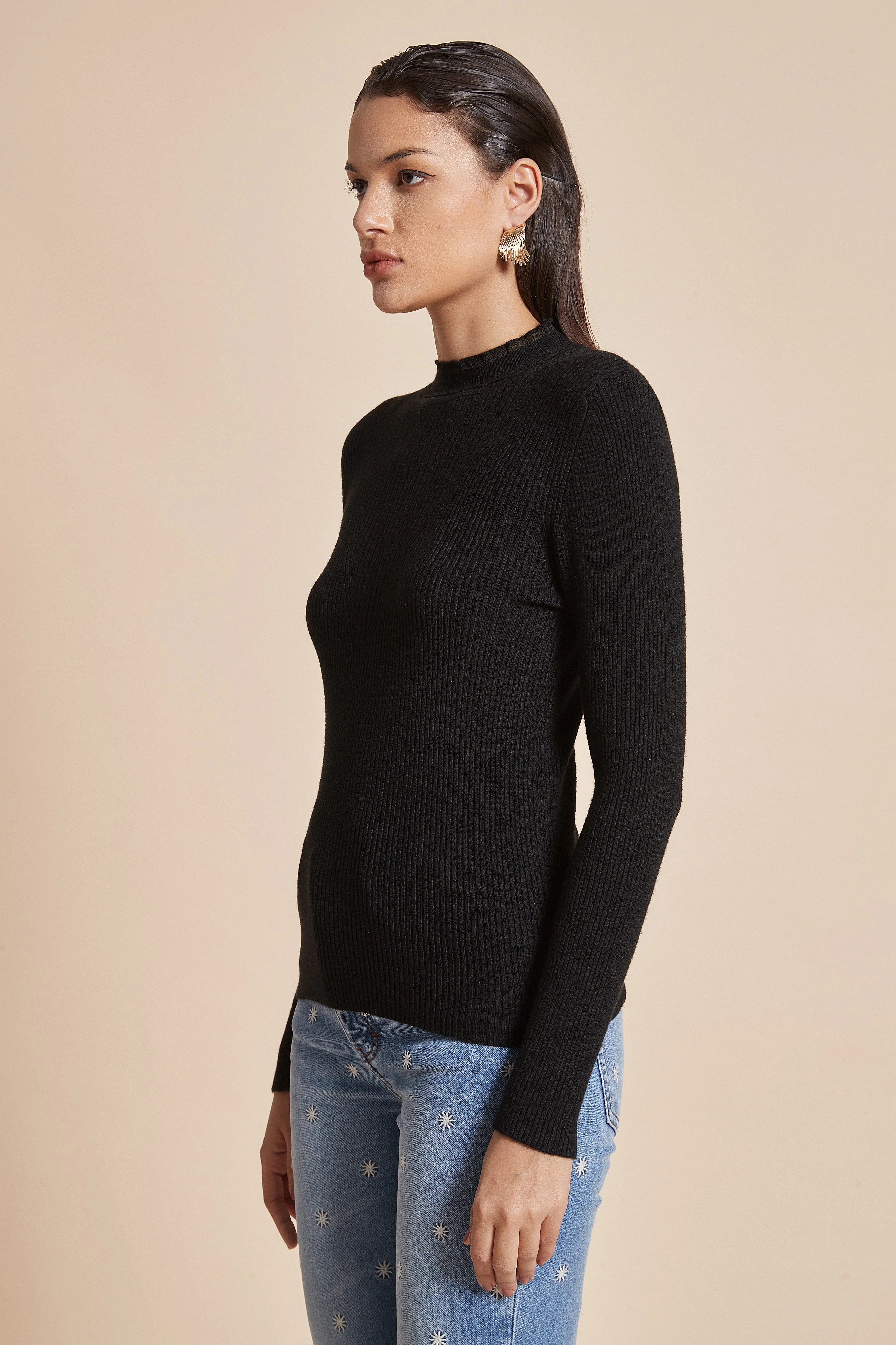 Plain Ribbed Blouse With Long Sleeves - Image 2