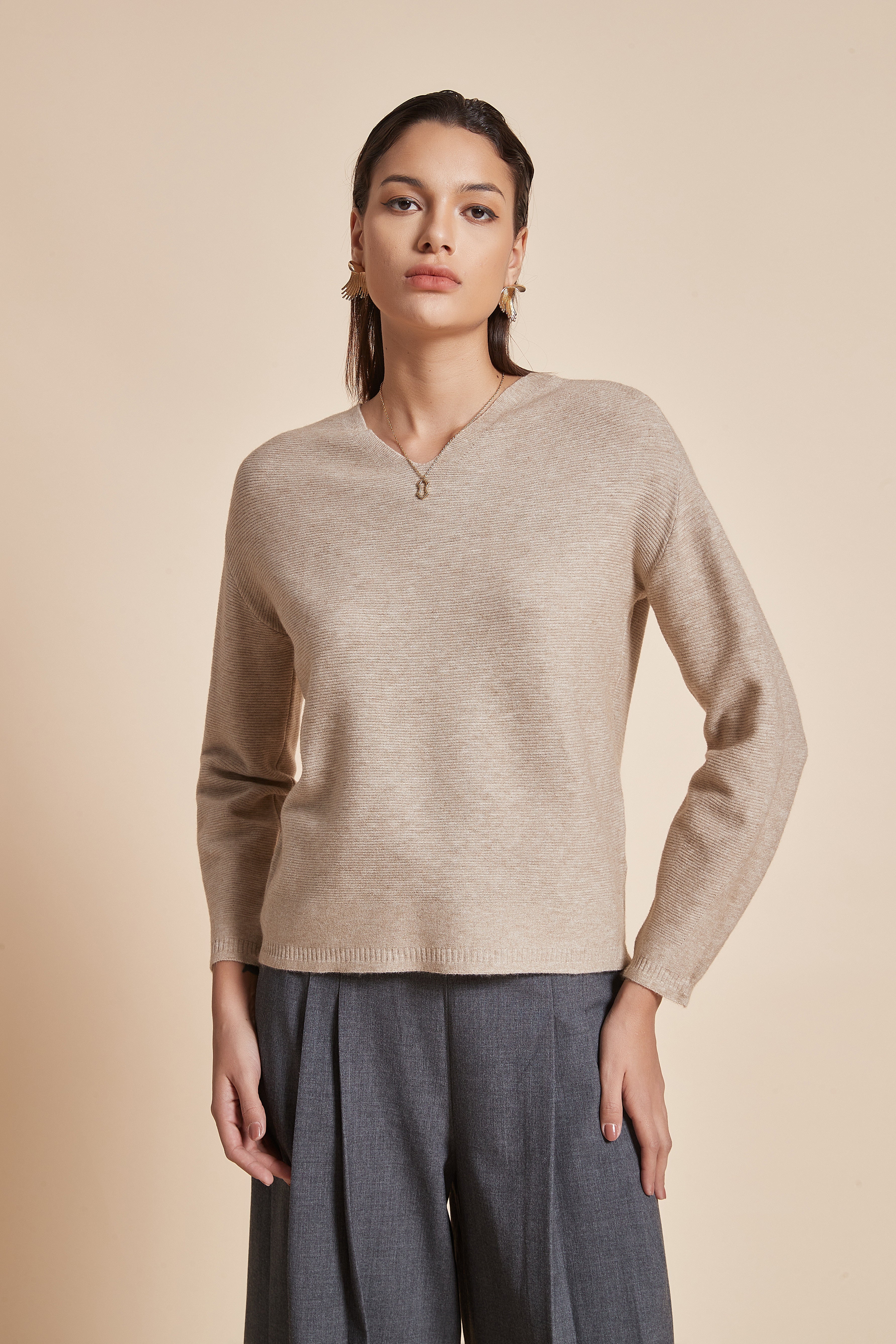 Plain Blouse With Long Sleeves And V-Neck - Image 6