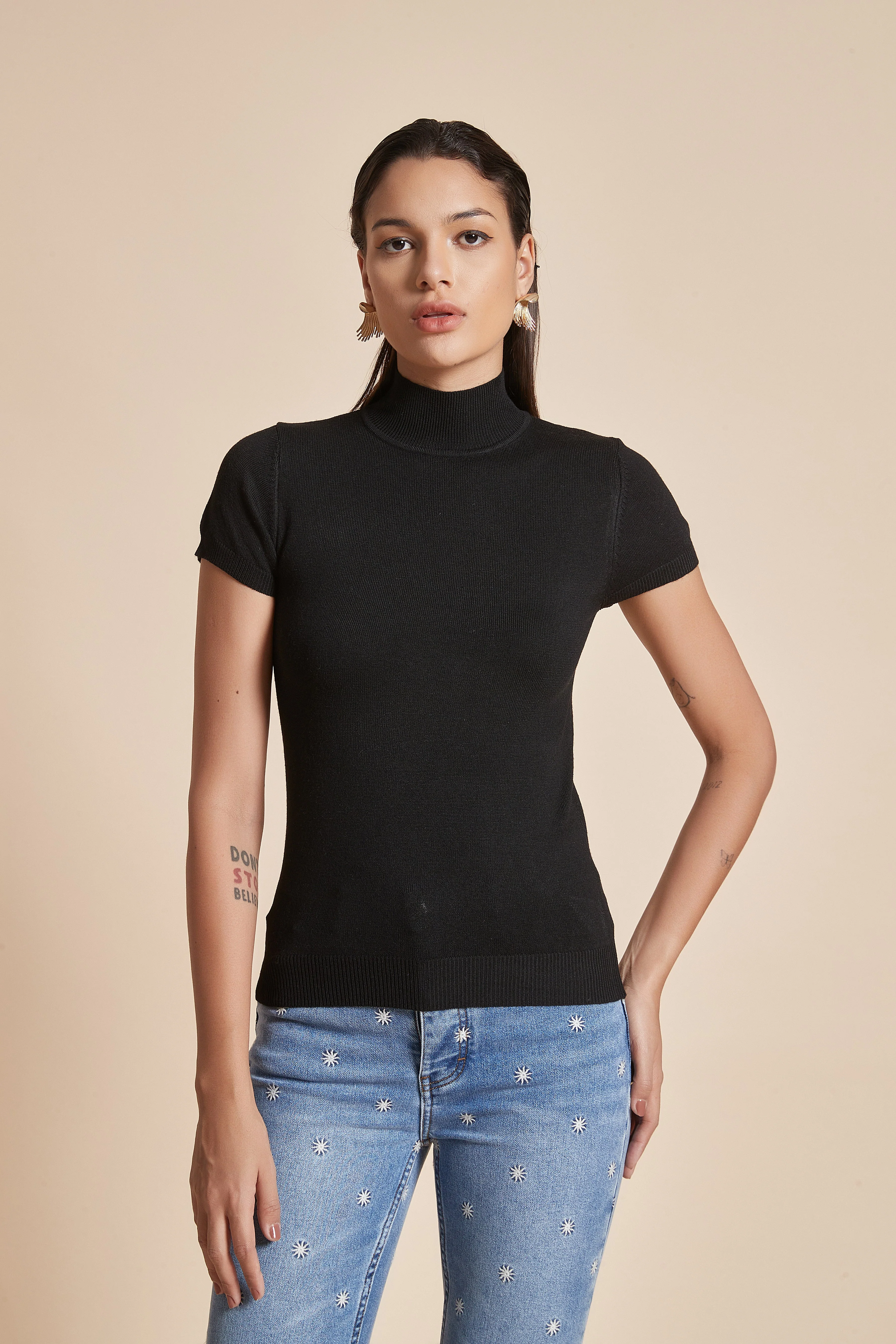Short Sleeve High-Neck Blouse - Image 5