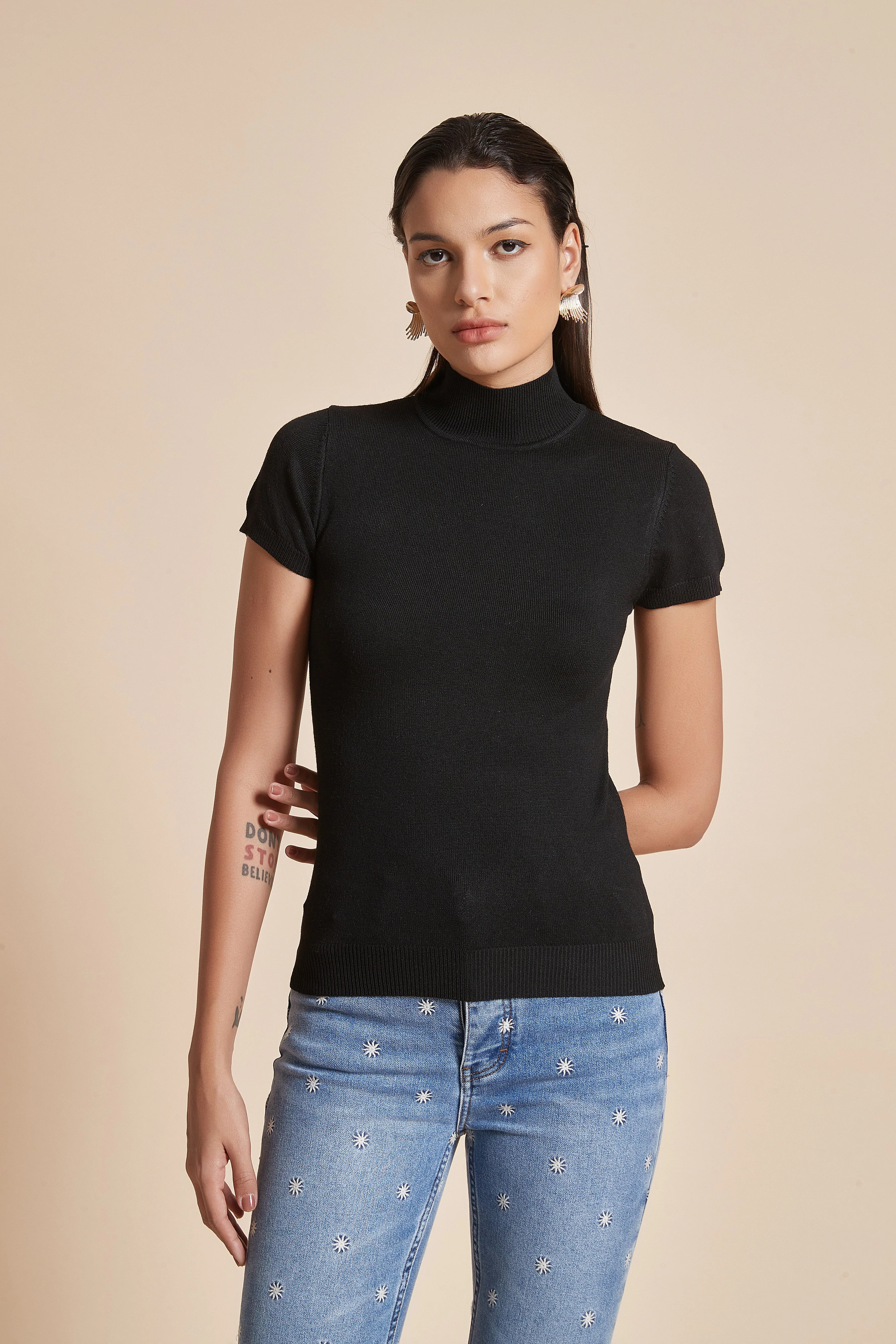 Short Sleeve High-Neck Blouse - Image 6