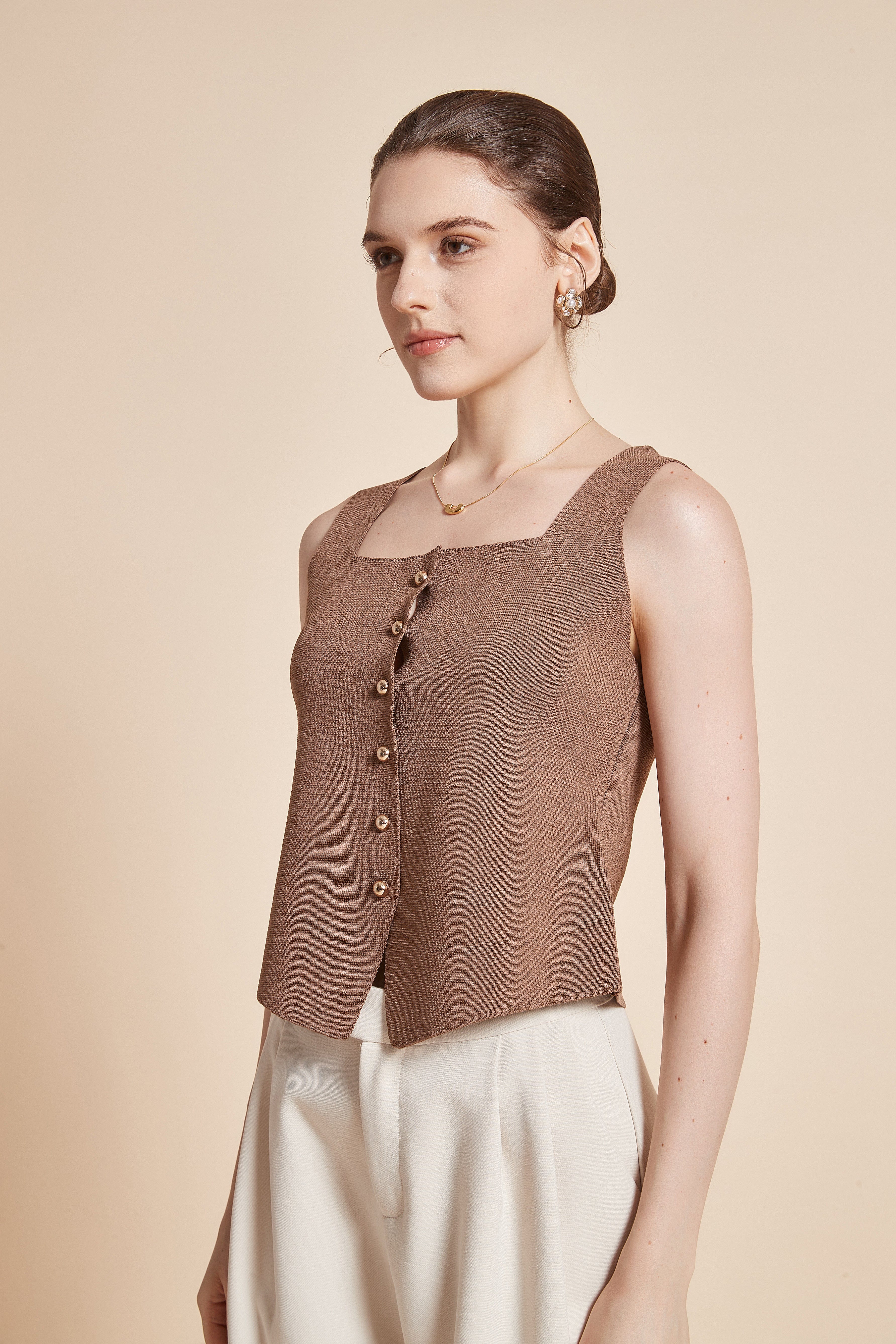 Plain Sleeveless Blouse With Front Buttons - Image 3
