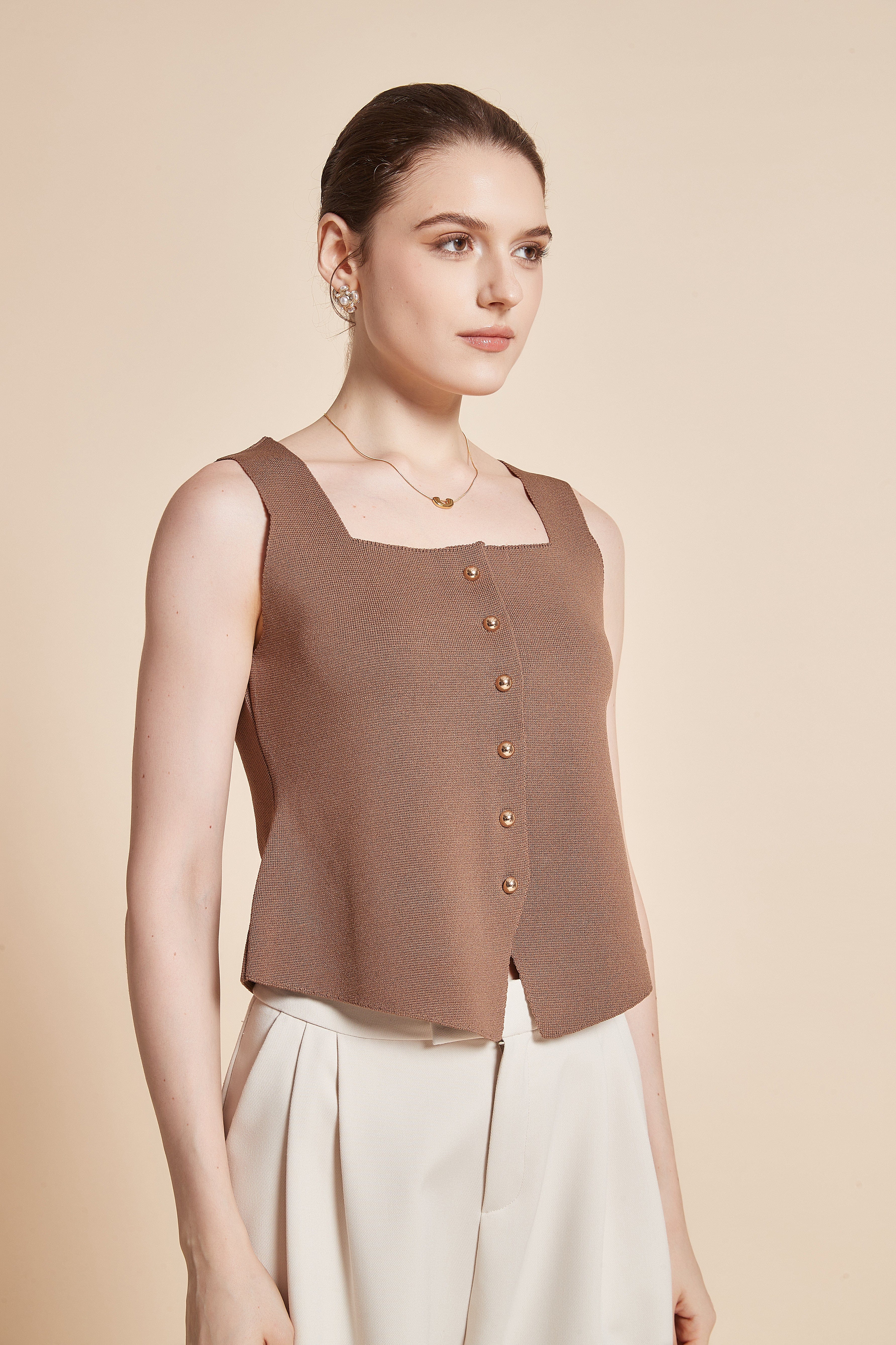 Plain Sleeveless Blouse With Front Buttons - Image 4
