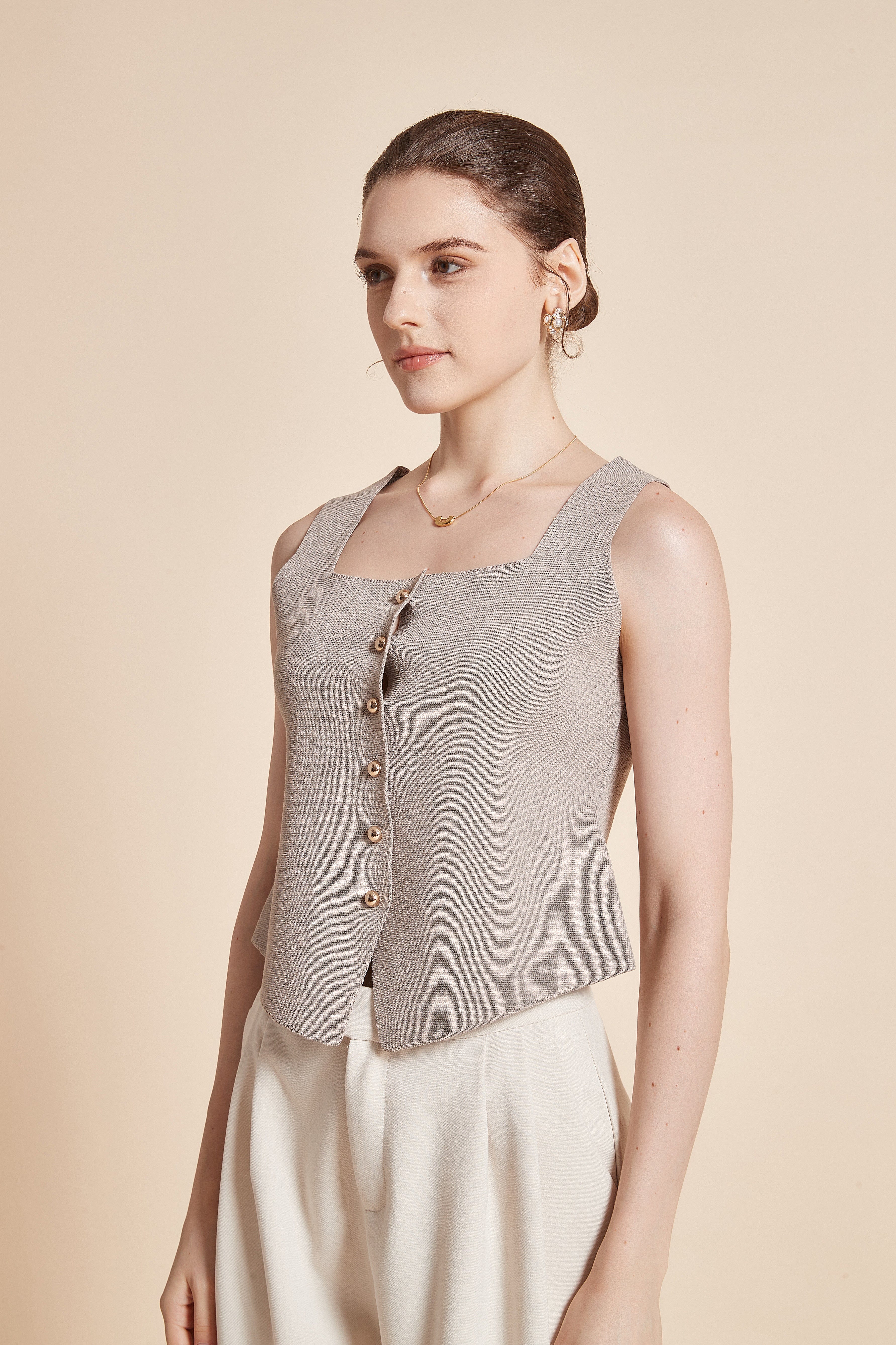 Plain Sleeveless Blouse With Front Buttons - Image 4