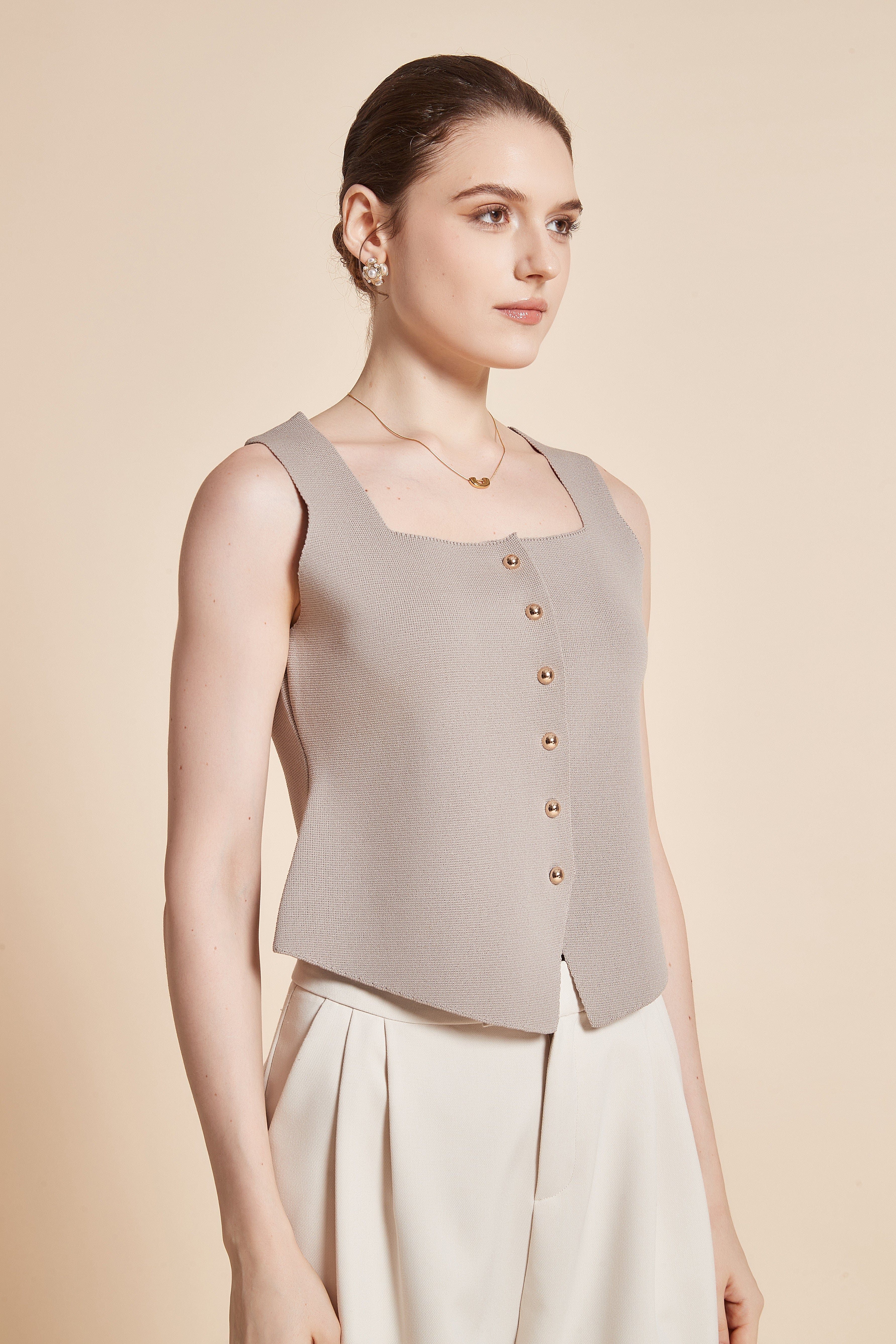 Plain Sleeveless Blouse With Front Buttons - Image 5