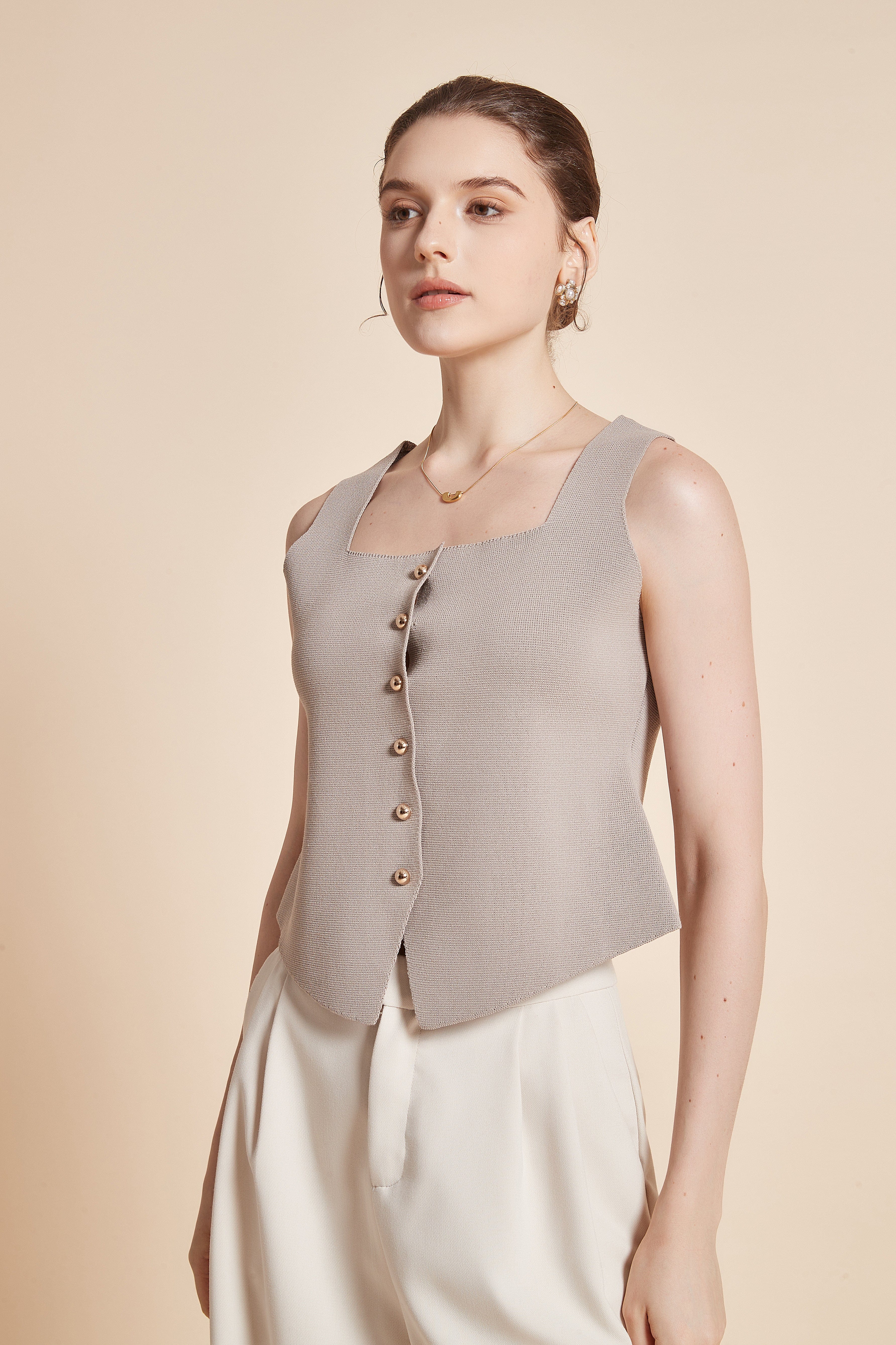 Plain Sleeveless Blouse With Front Buttons - Image 6