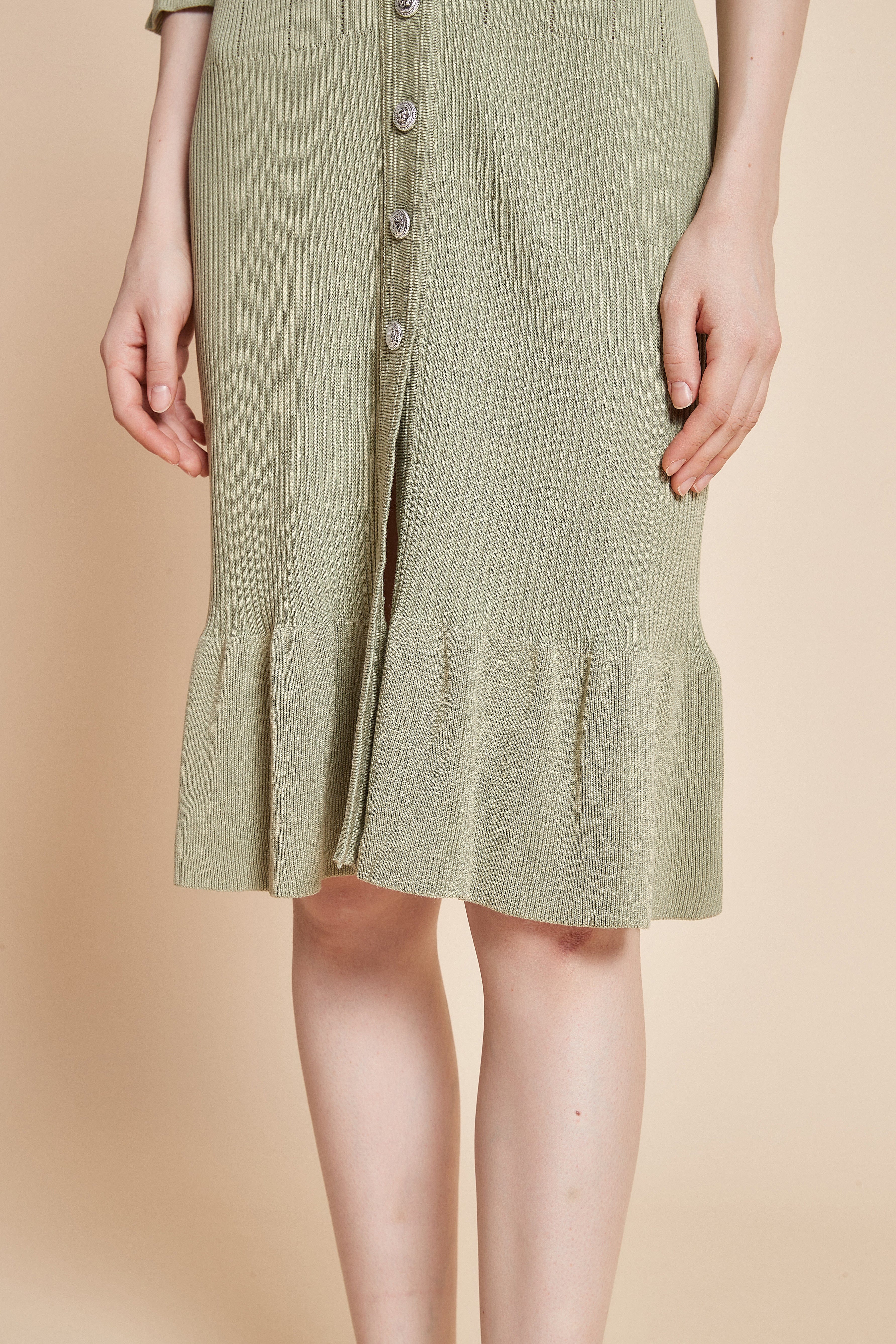 Midi Dress With 3/4 Sleeves, V-Neck, And Knee Ruffles - Image 7