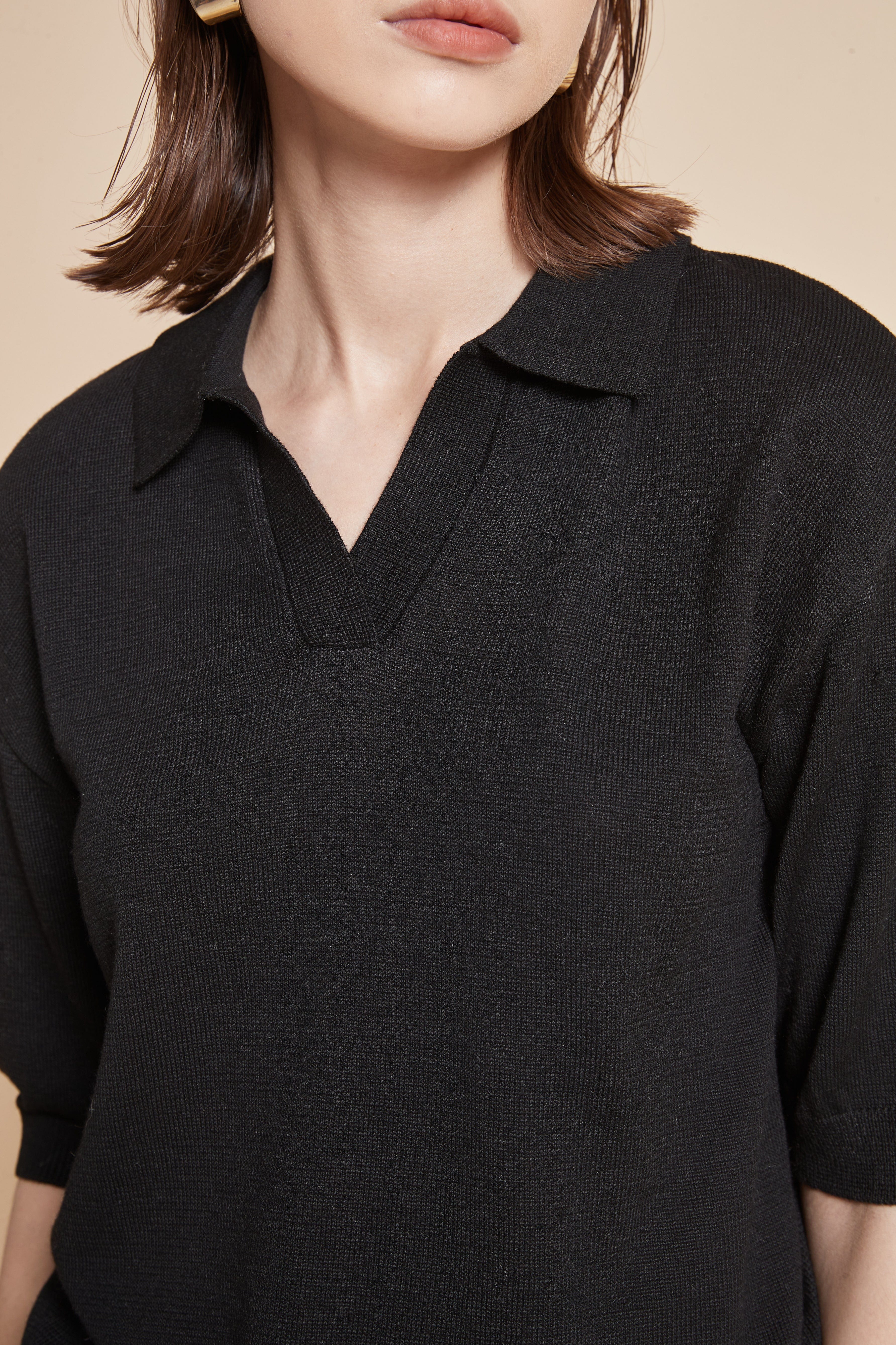 Plain Half-Sleeve Blouse With Collar - Image 8