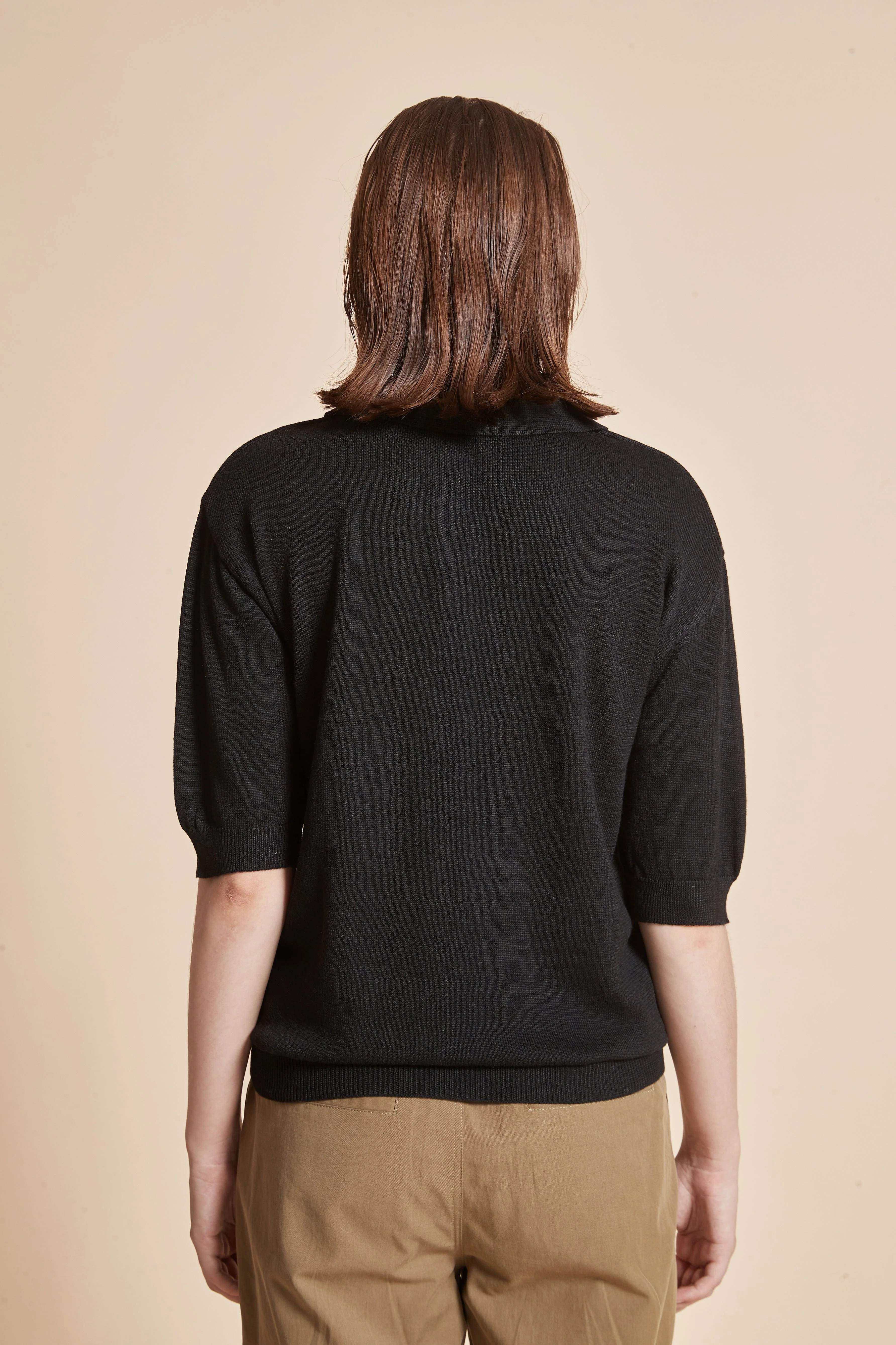 Plain Half-Sleeve Blouse With Collar - Image 9