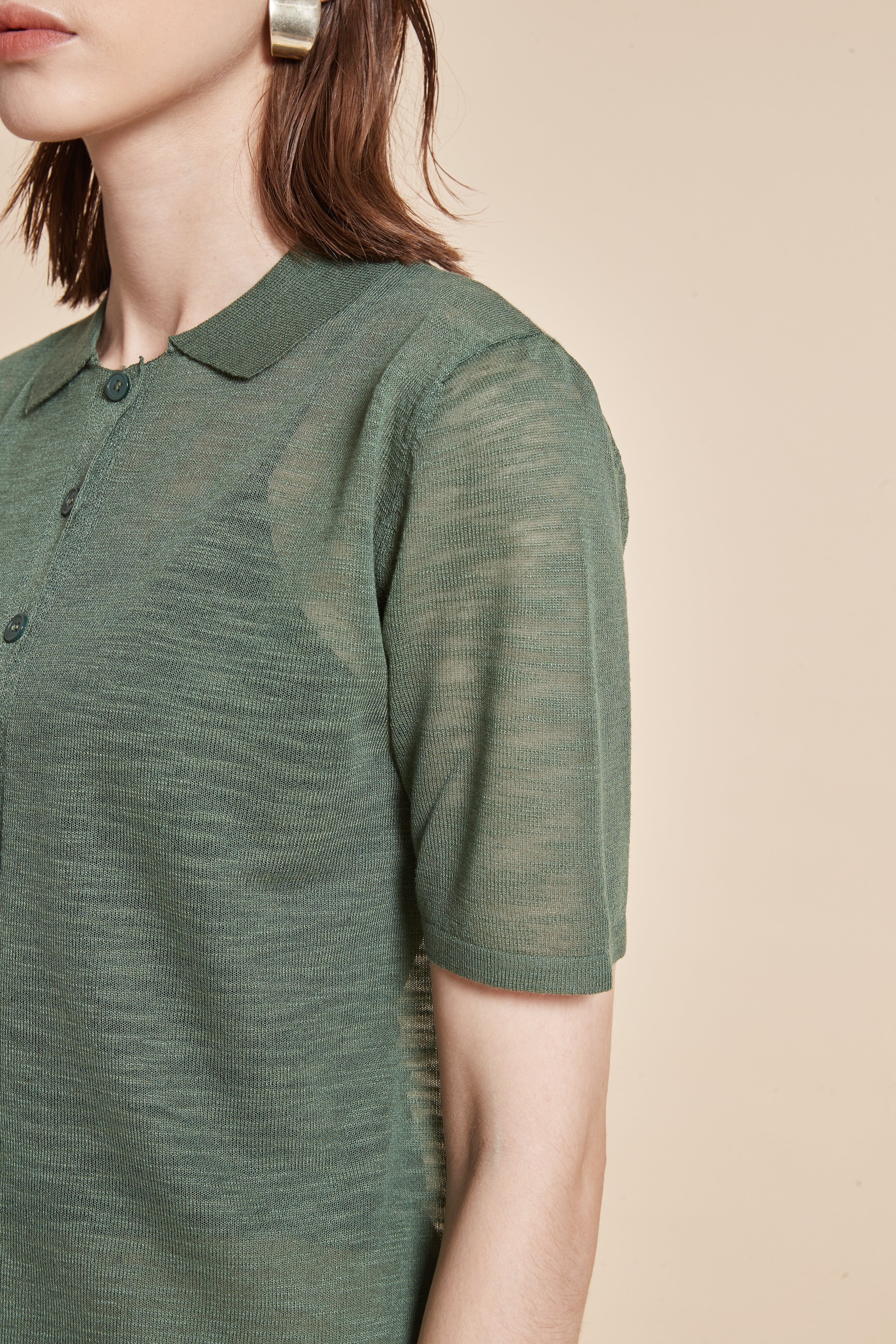 Plain Half-Sleeve Blouse with Front Buttons and Collar - Image 6