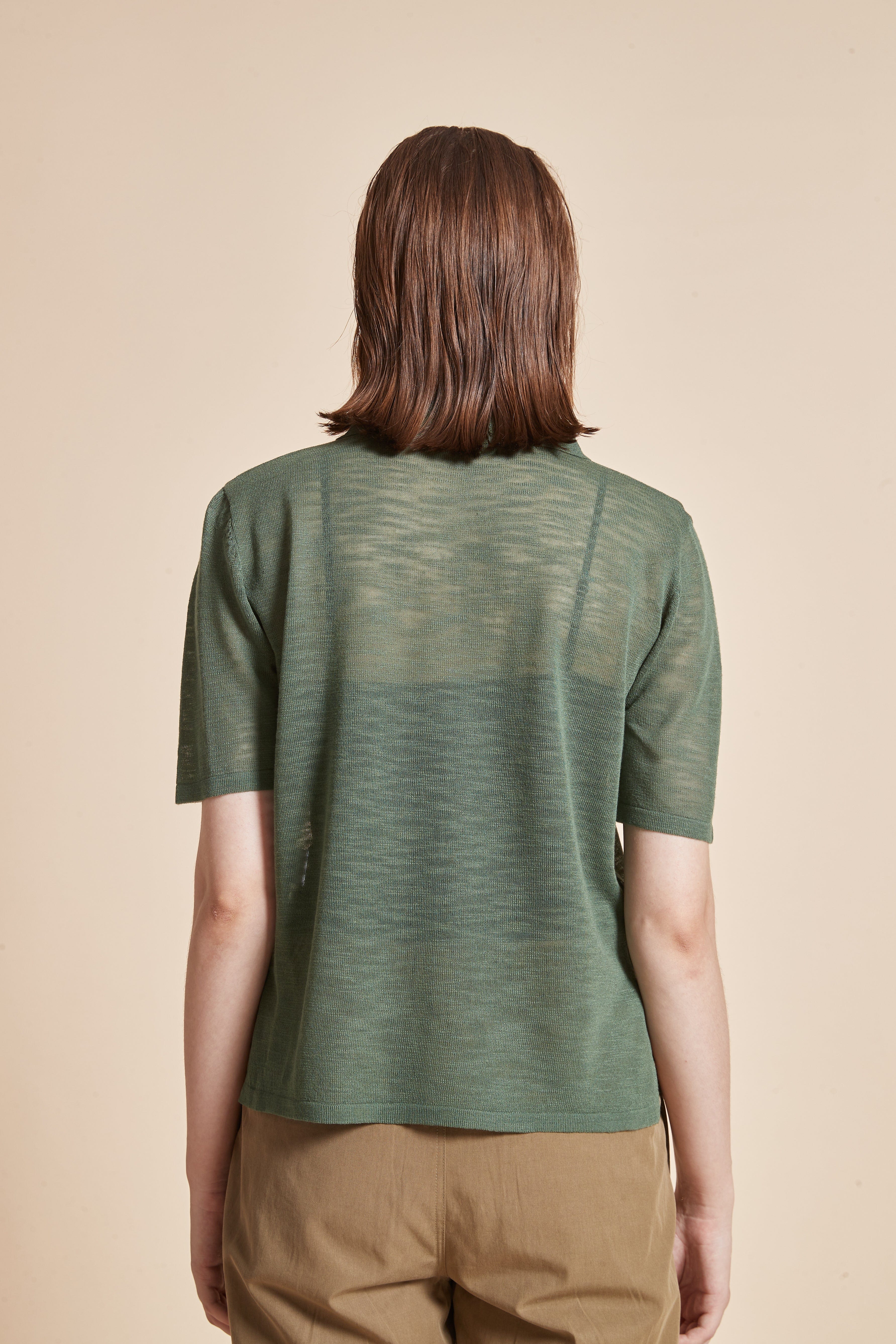 Plain Half-Sleeve Blouse with Front Buttons and Collar - Image 7