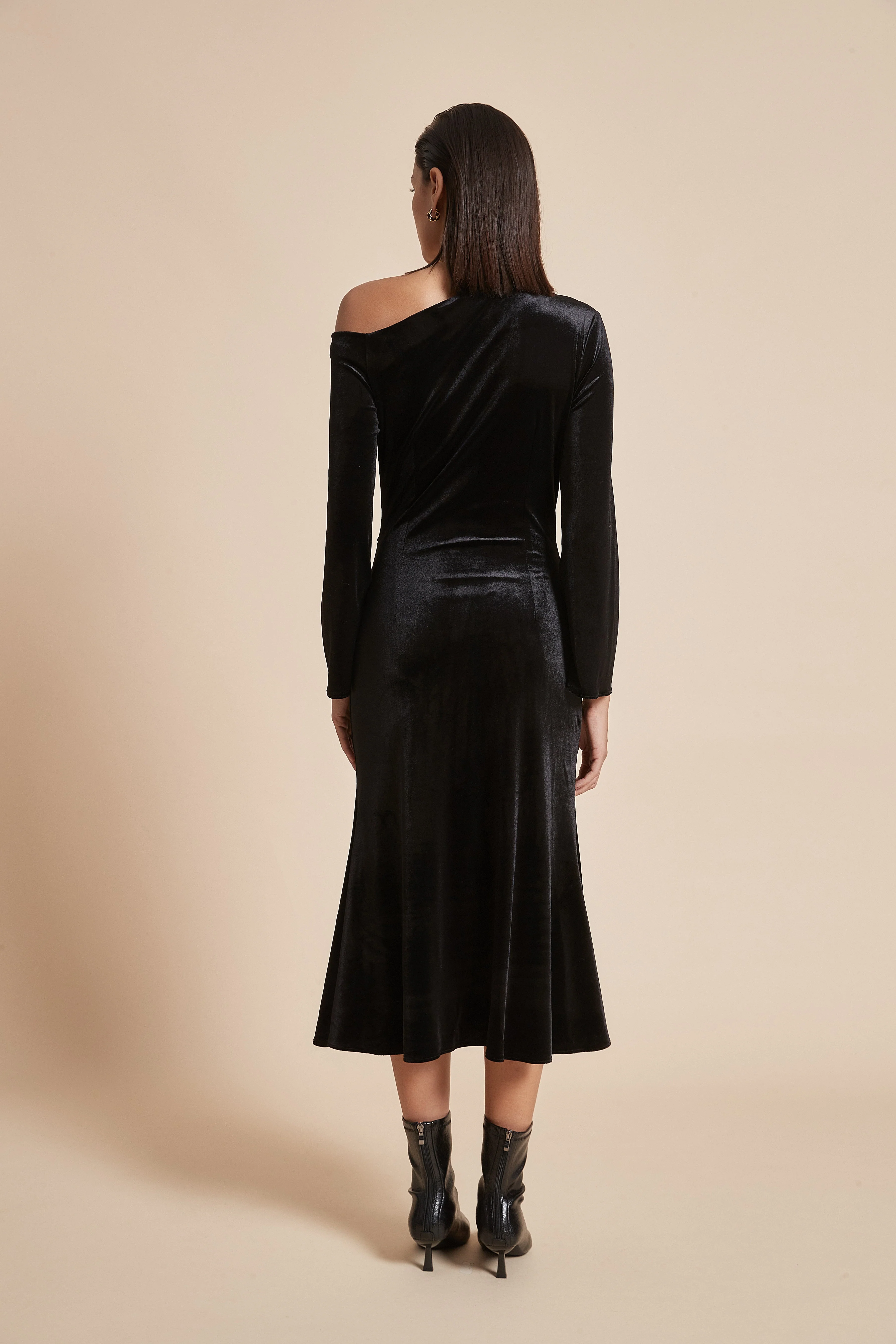 Plain Off-Shoulder Midi Women'S Dress With Long Sleeves - Image 9
