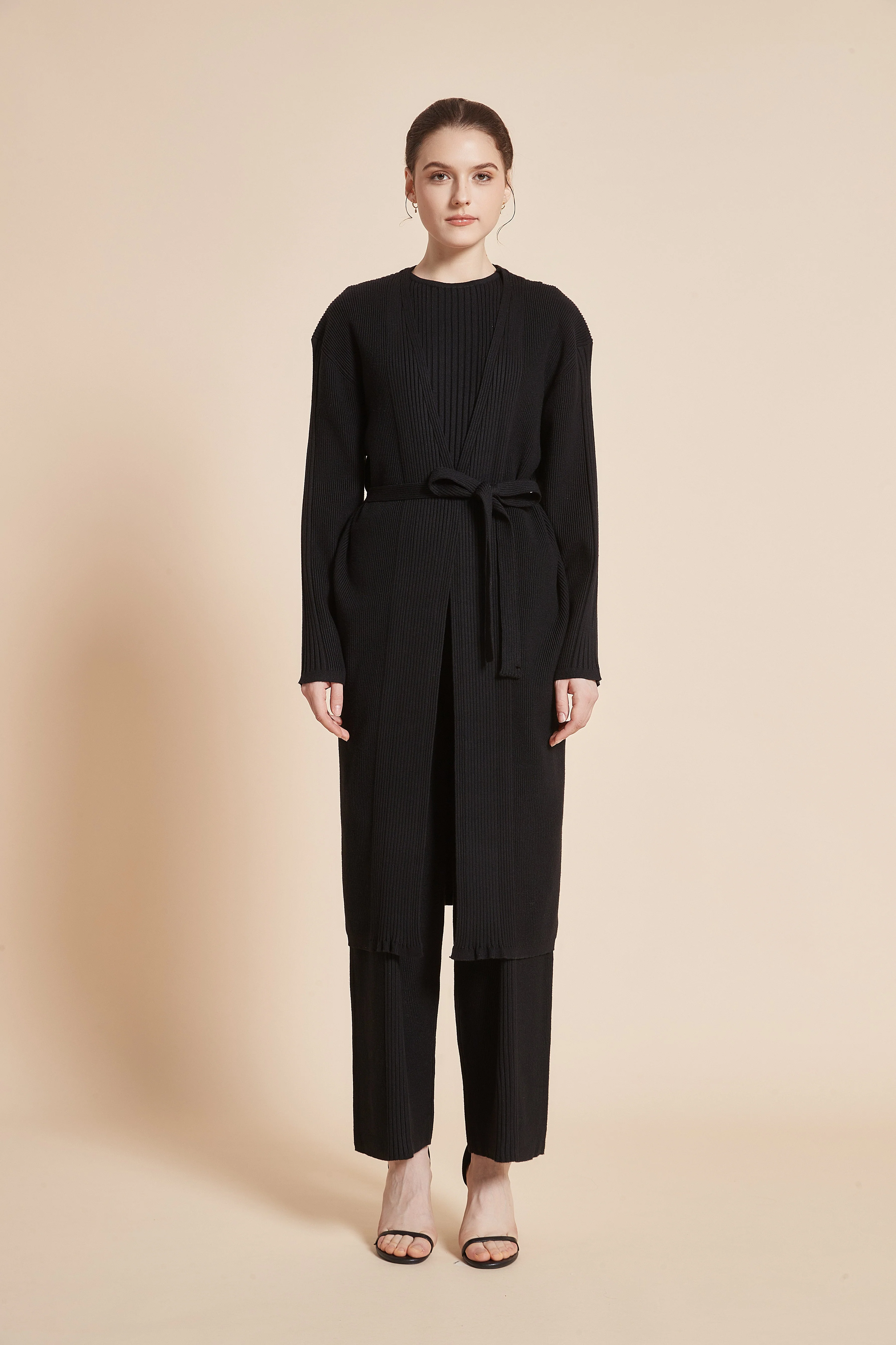 Long Ribbed Pants with Wide Legs - Image 2
