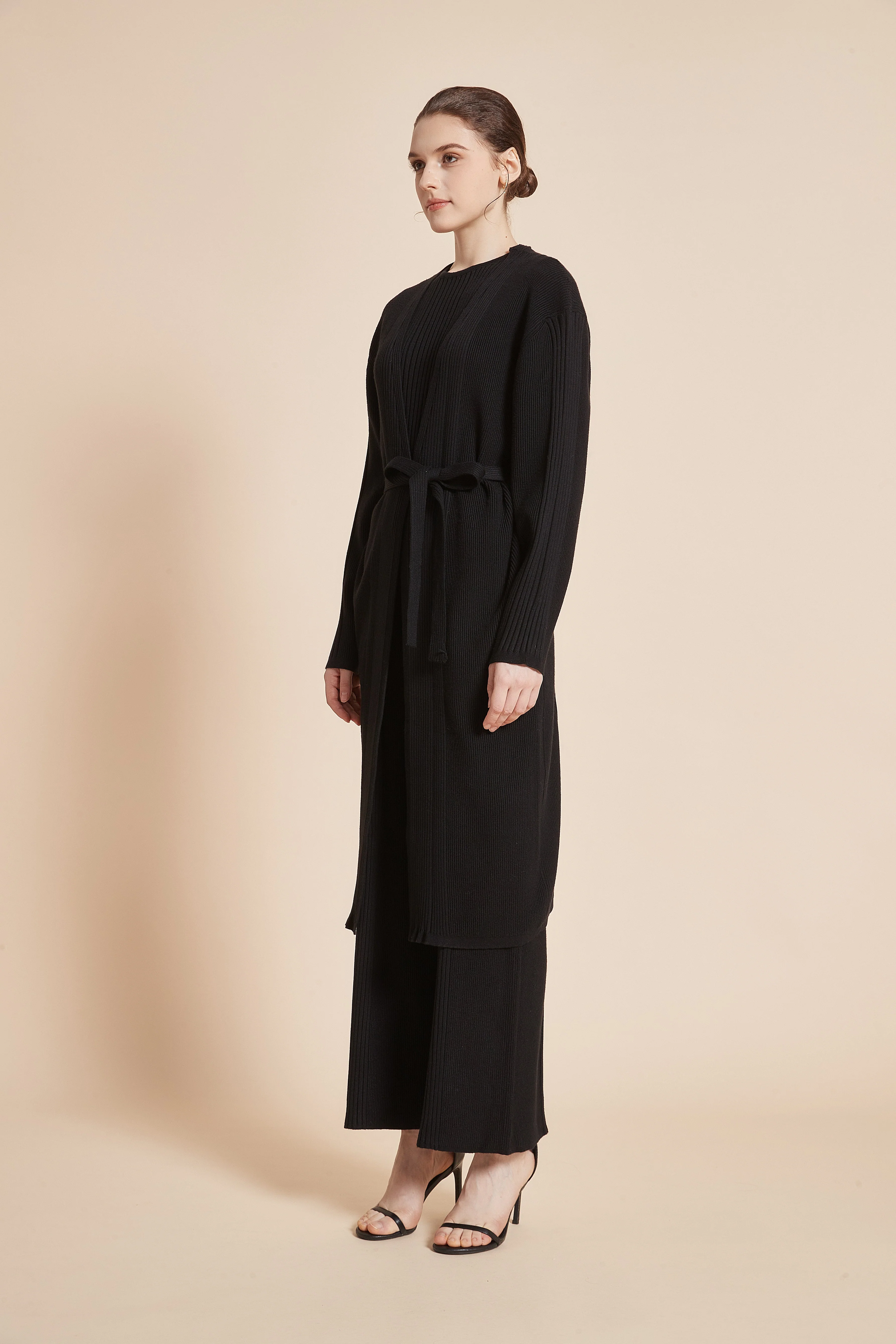 Long Ribbed Pants with Wide Legs - Image 3
