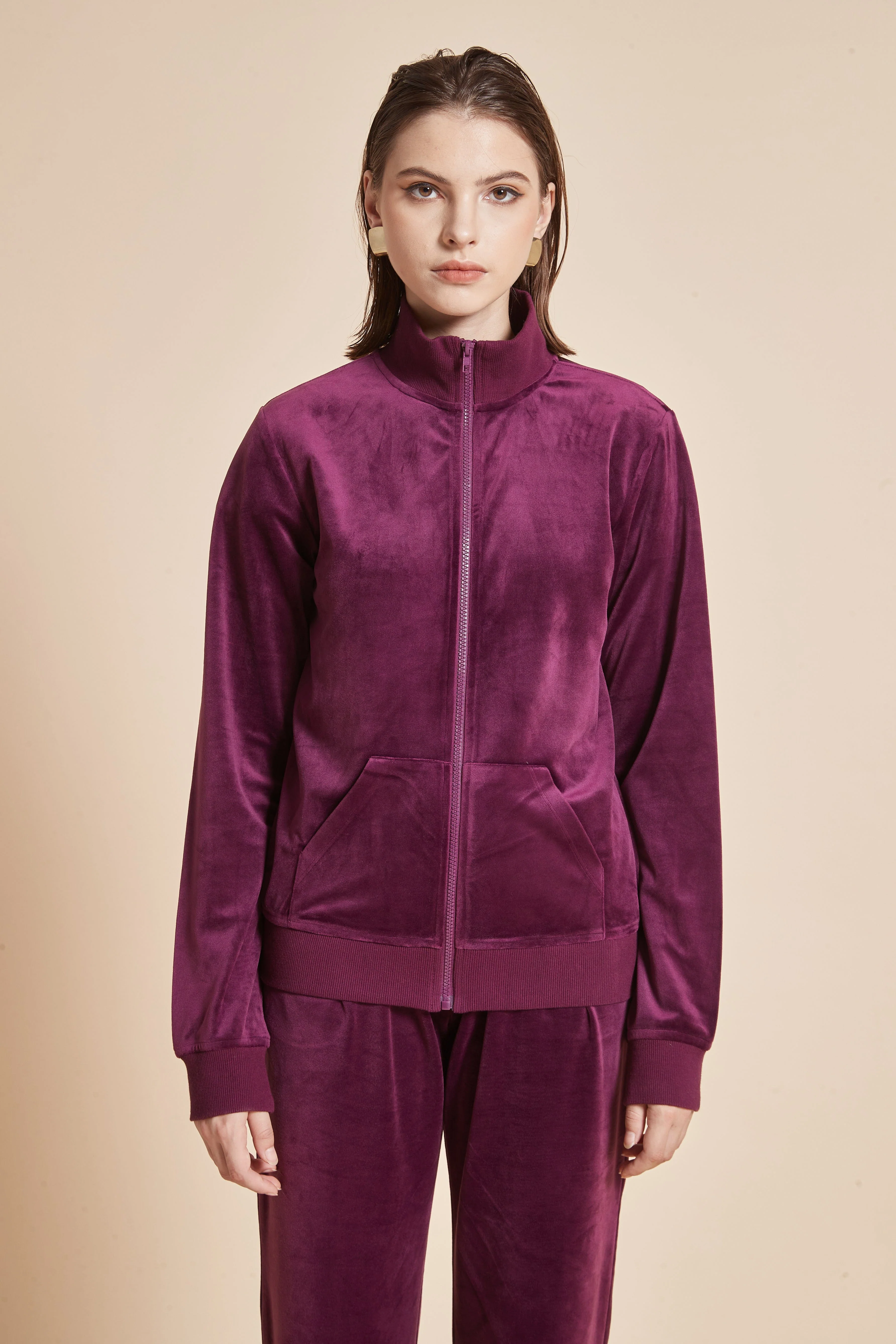 High-Neck Jacket With Long Sleeves And Front Zipper