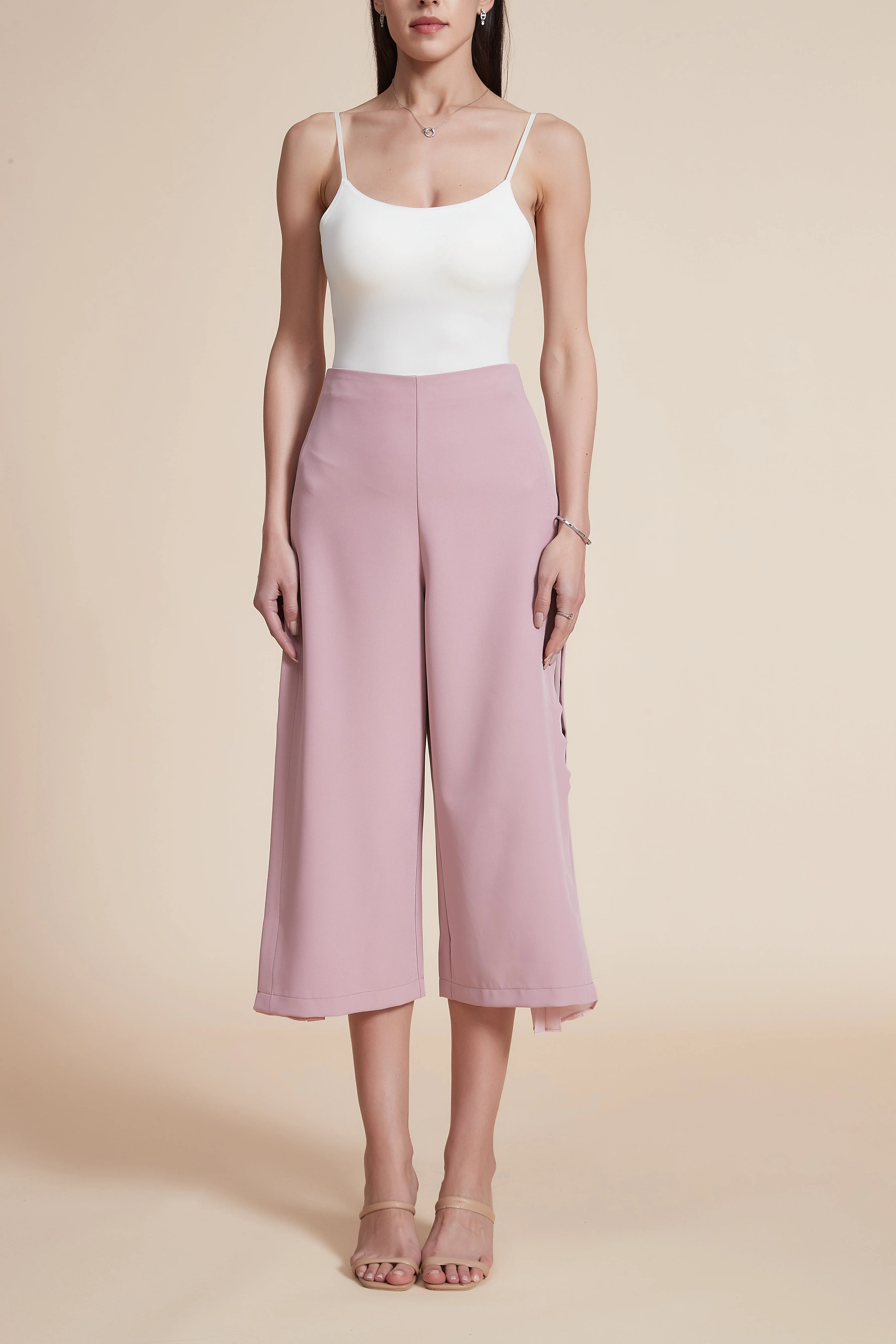 Plain Wide-Leg Midi Pants