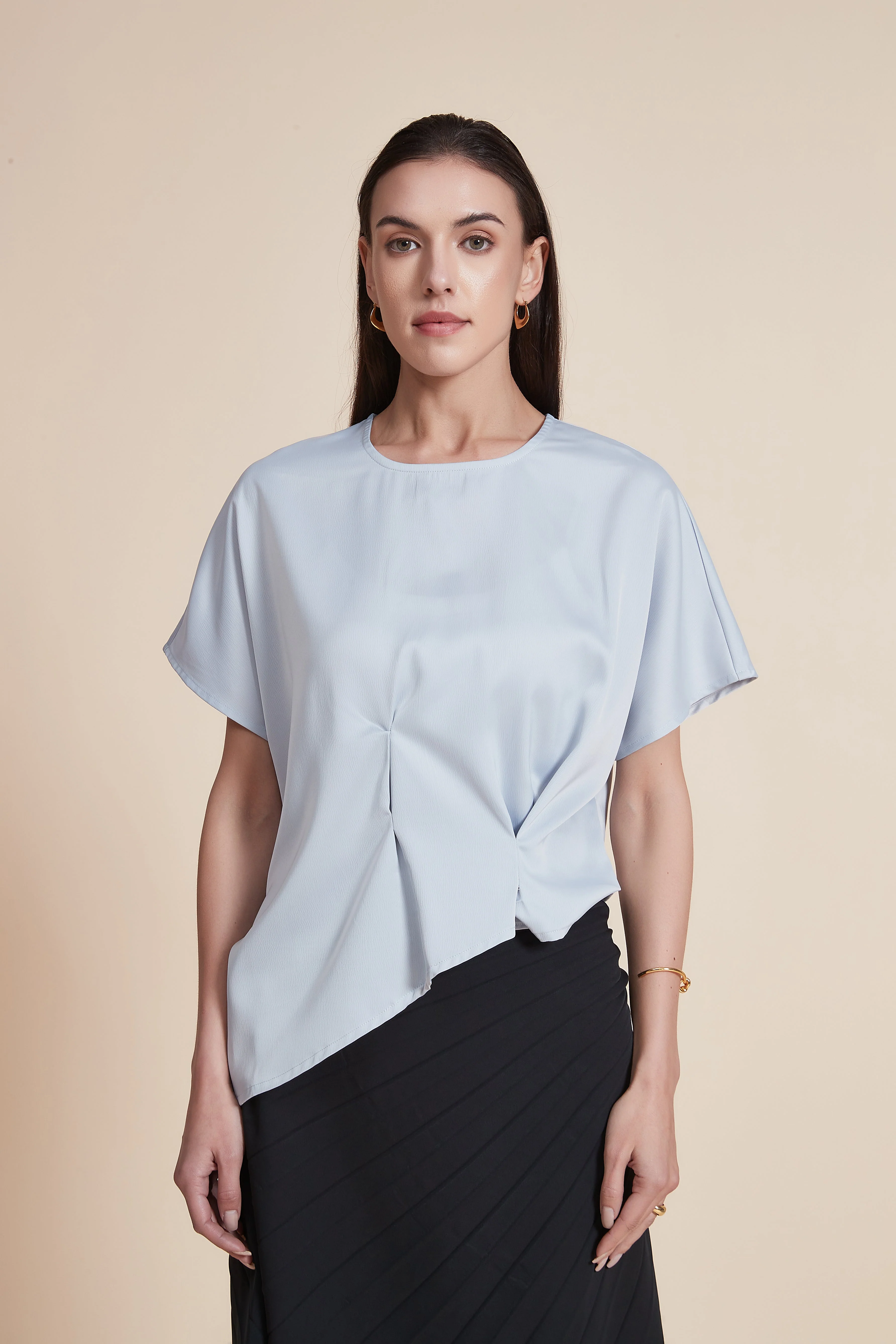 Plain Round Neck Short Sleeve Top - Image 2