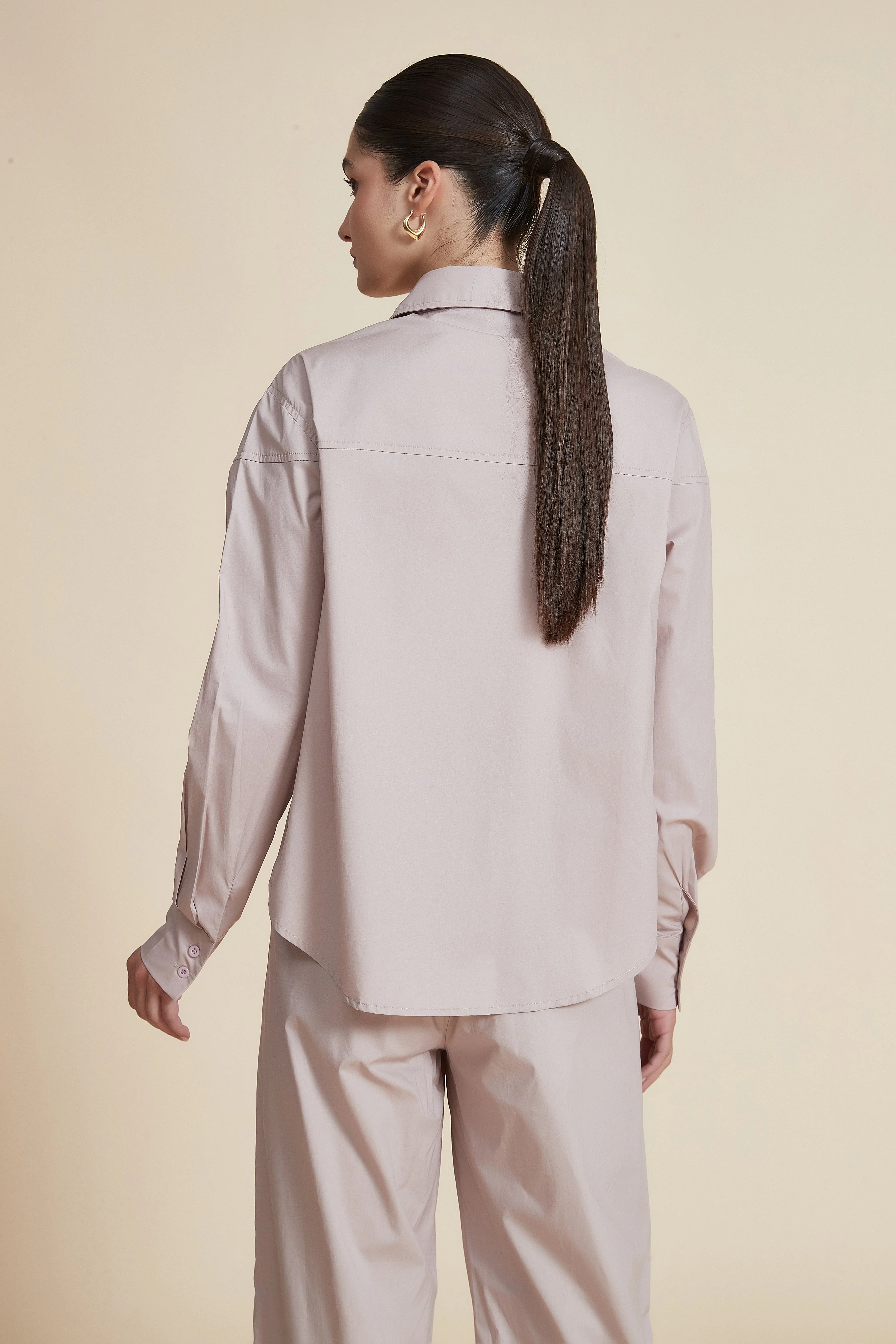 Plain Long-Sleeve Shirt with Collar - Image 11