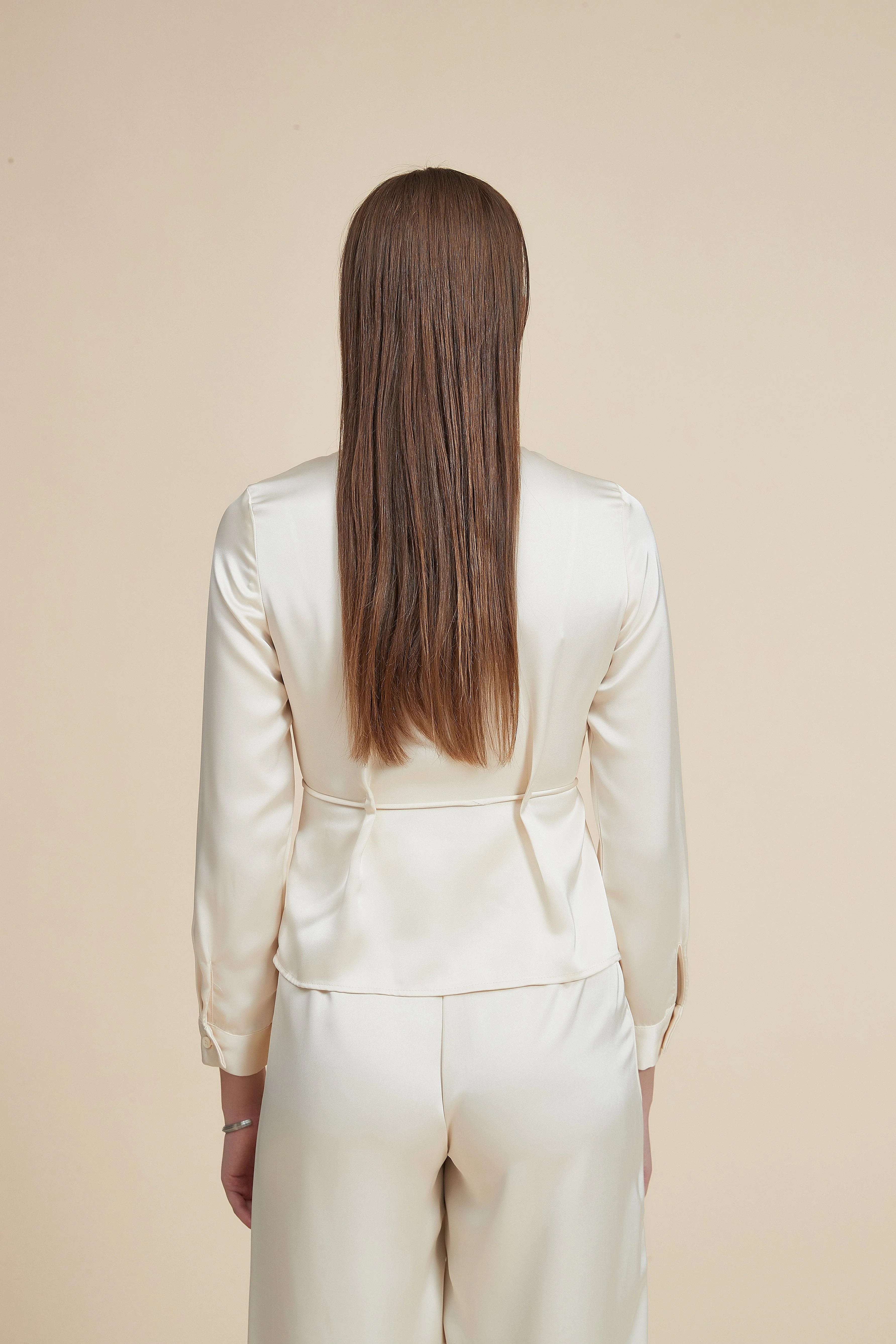 Long Sleeve Waist-Length Blouse with Plain Shirt Collar - Image 6