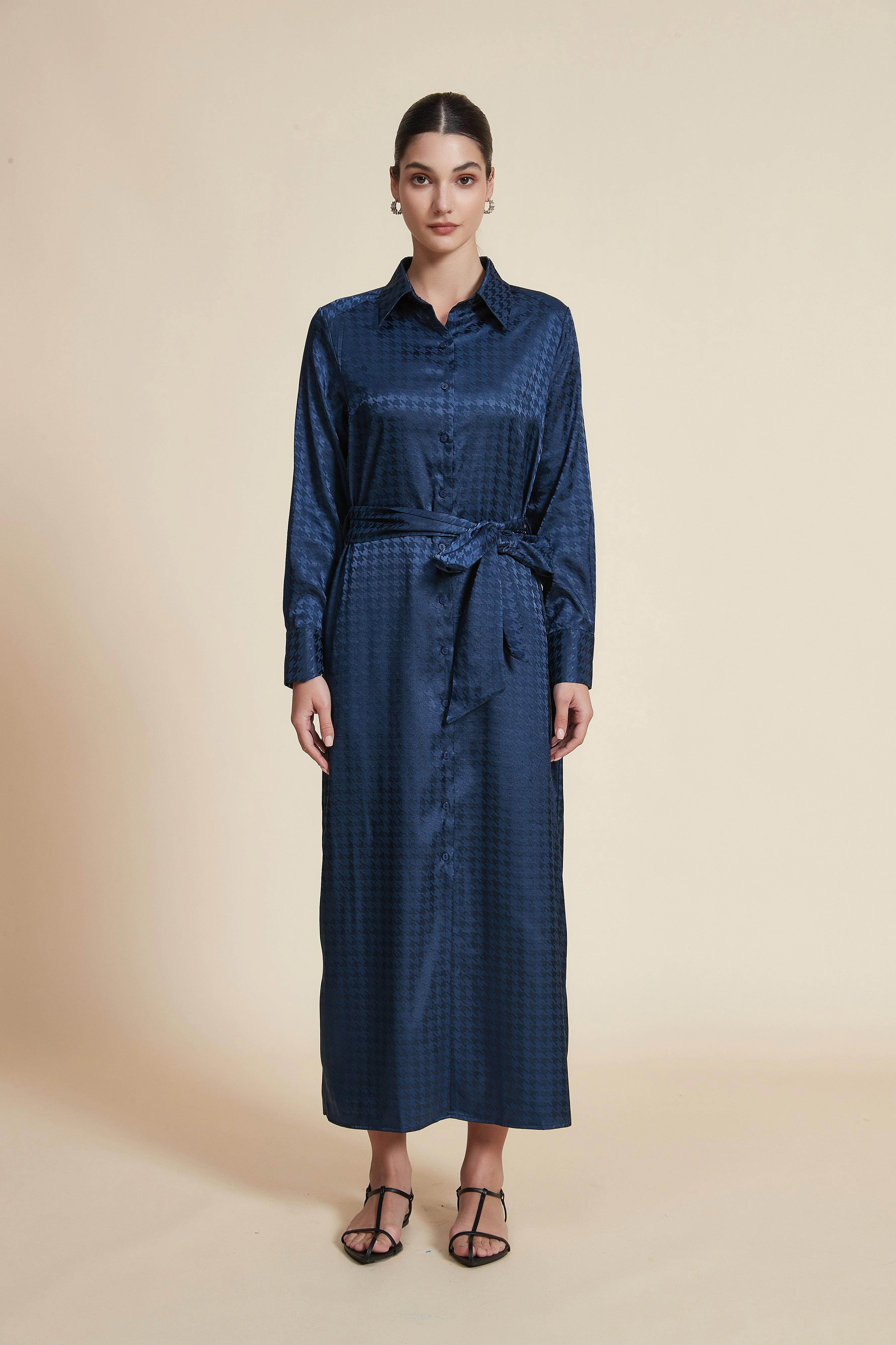 Long Sleeve Midi Dress with Shirt Collar - Image 2
