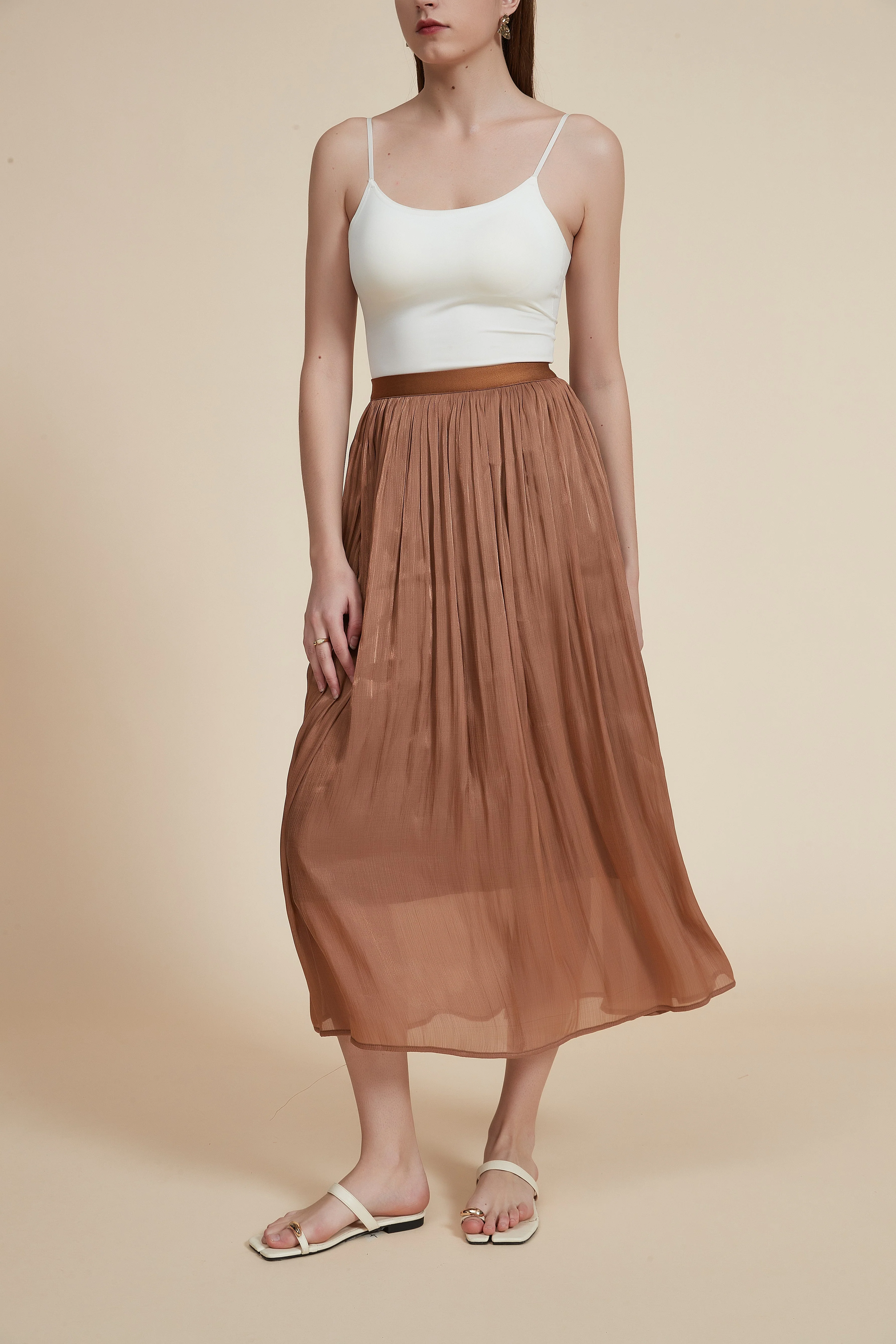 High-Waisted Pleated Midi Skirt - Image 3