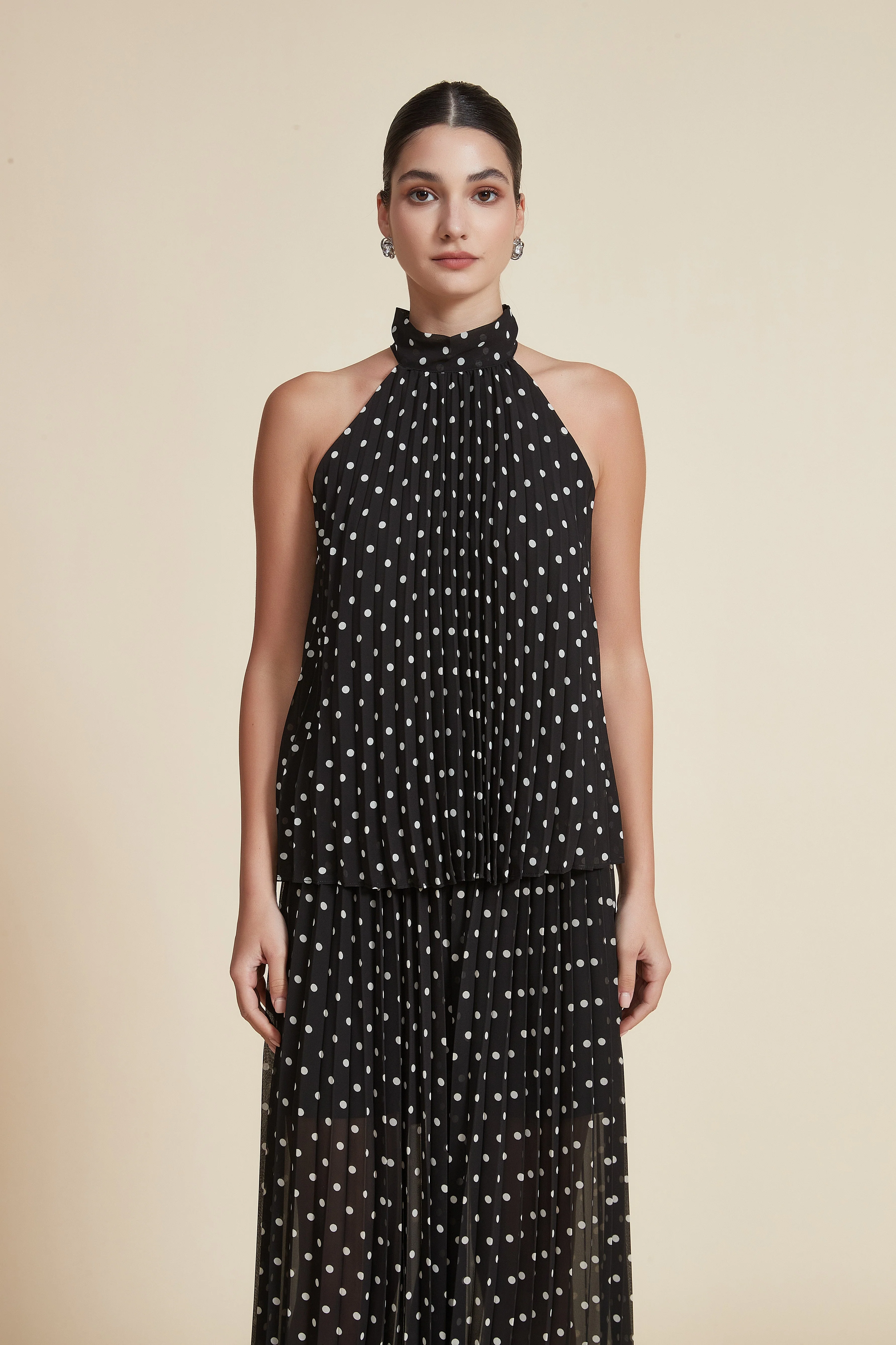 Polka Dot Ruffled Halter Neck Sleeveless Blouse - Image 2