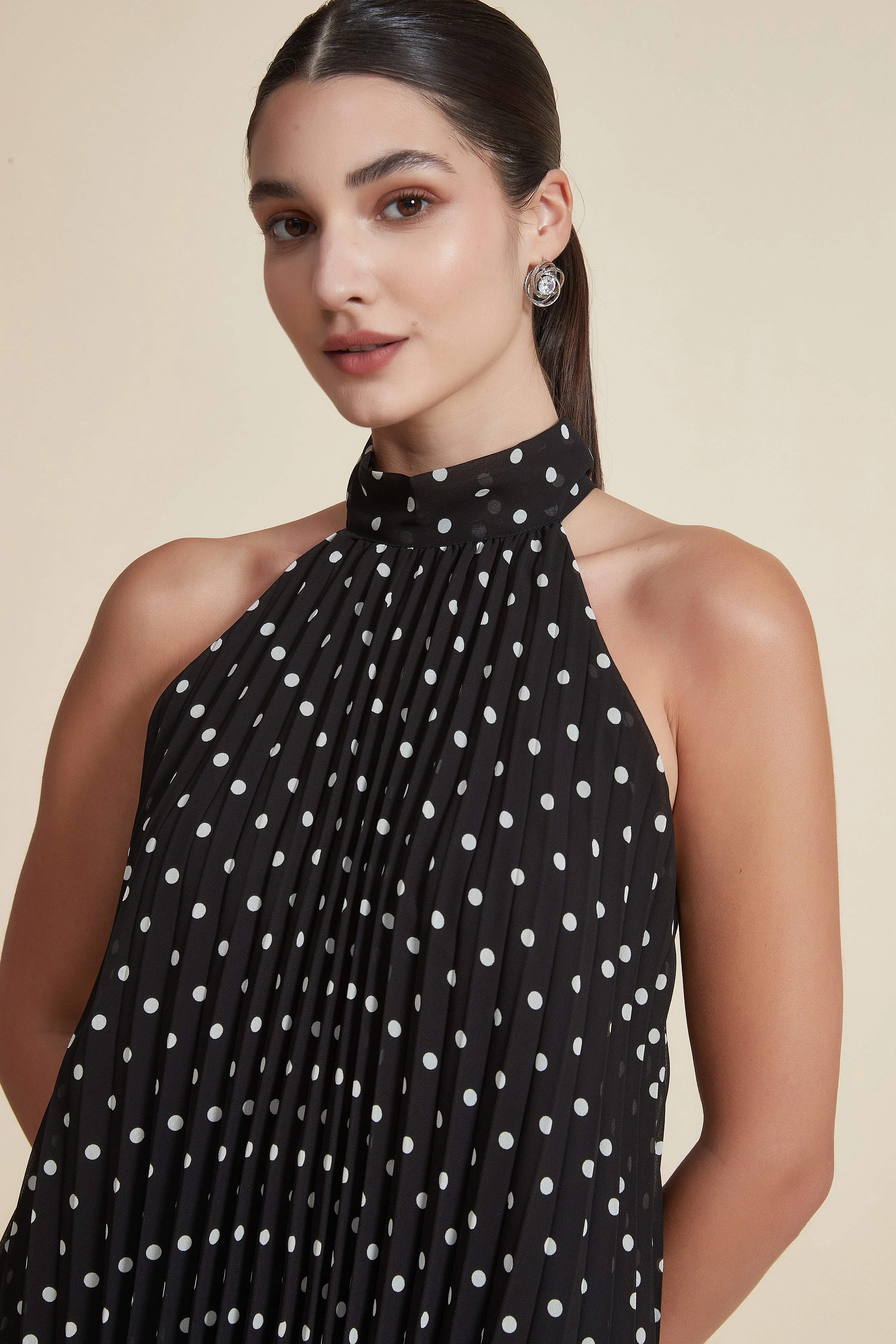 Polka Dot Ruffled Halter Neck Sleeveless Blouse - Image 5