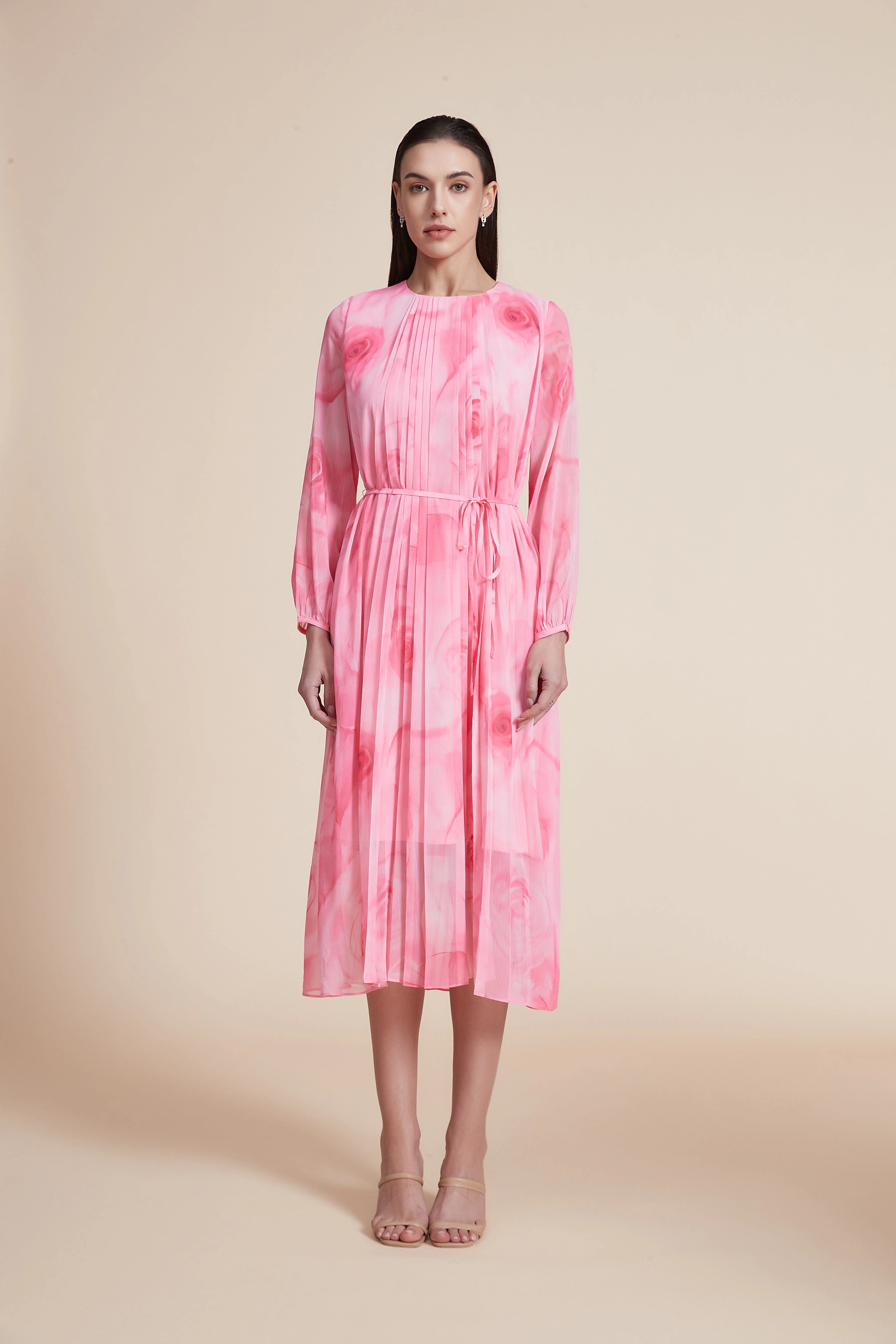 Long Sleeve Midi Dress with Round Neck - Image 2