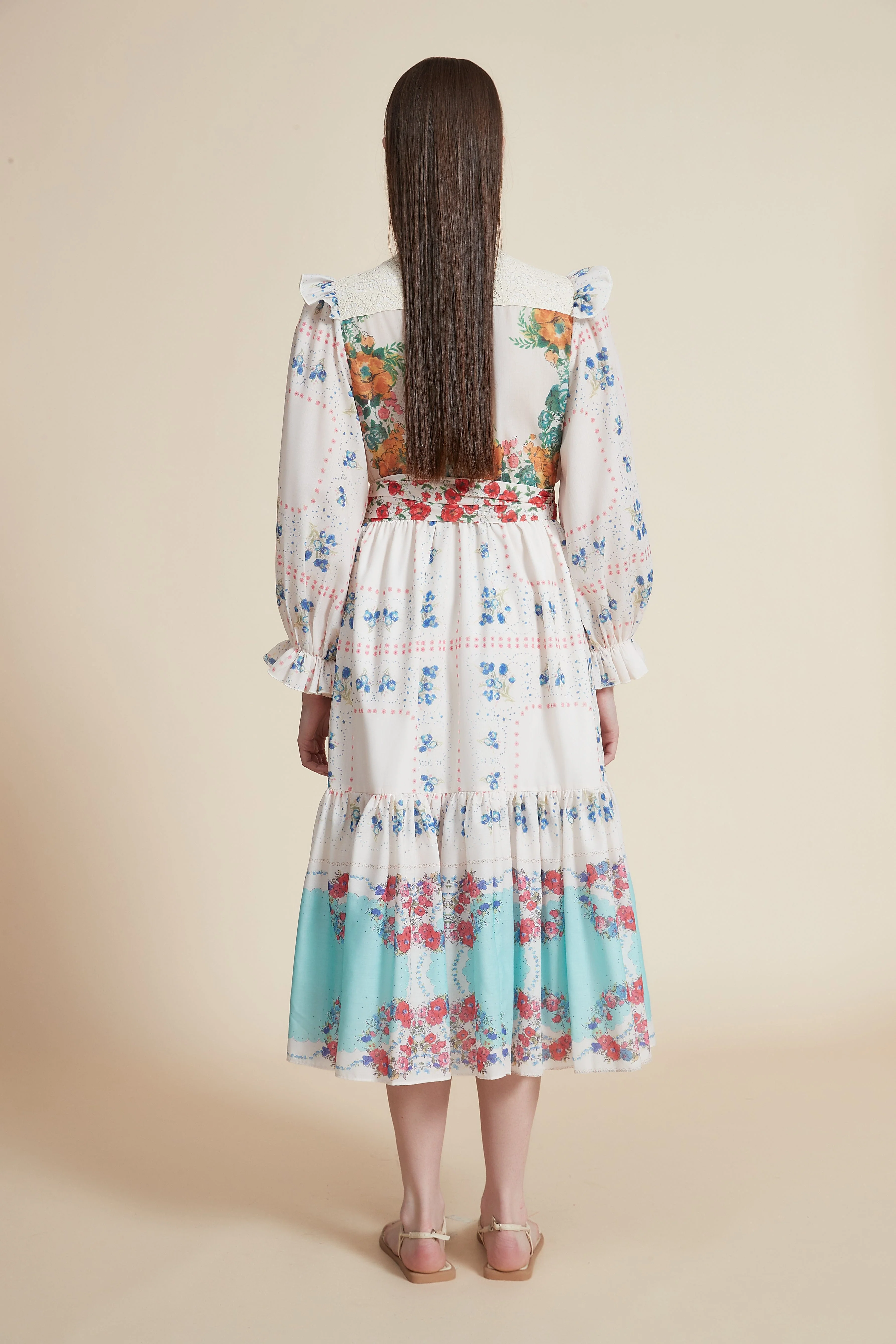 Floral Ruffled Midi Dress with Long Loose Sleeves - Image 3