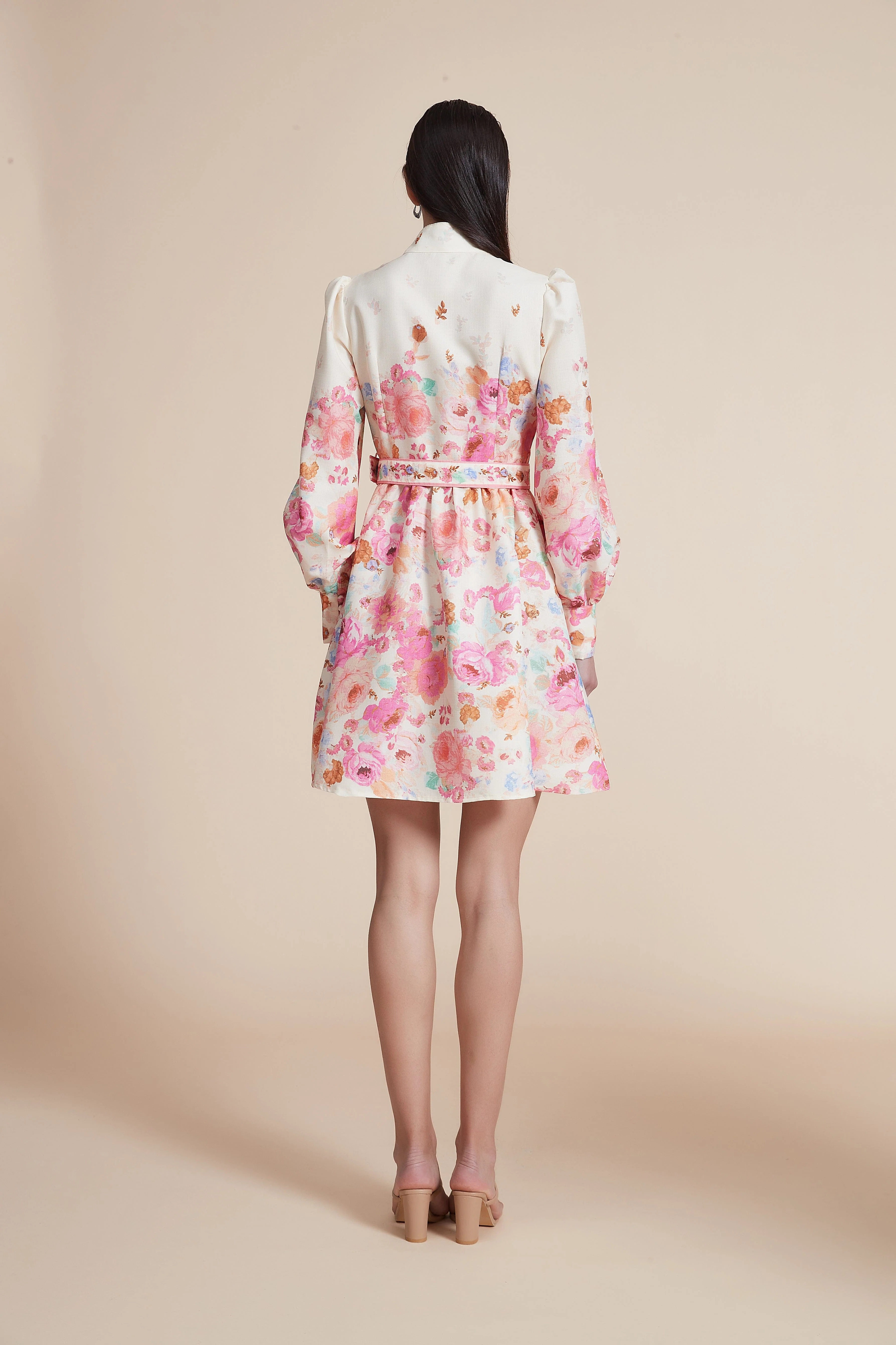 Printed Short Dress with Long Wide Sleeves - Image 3