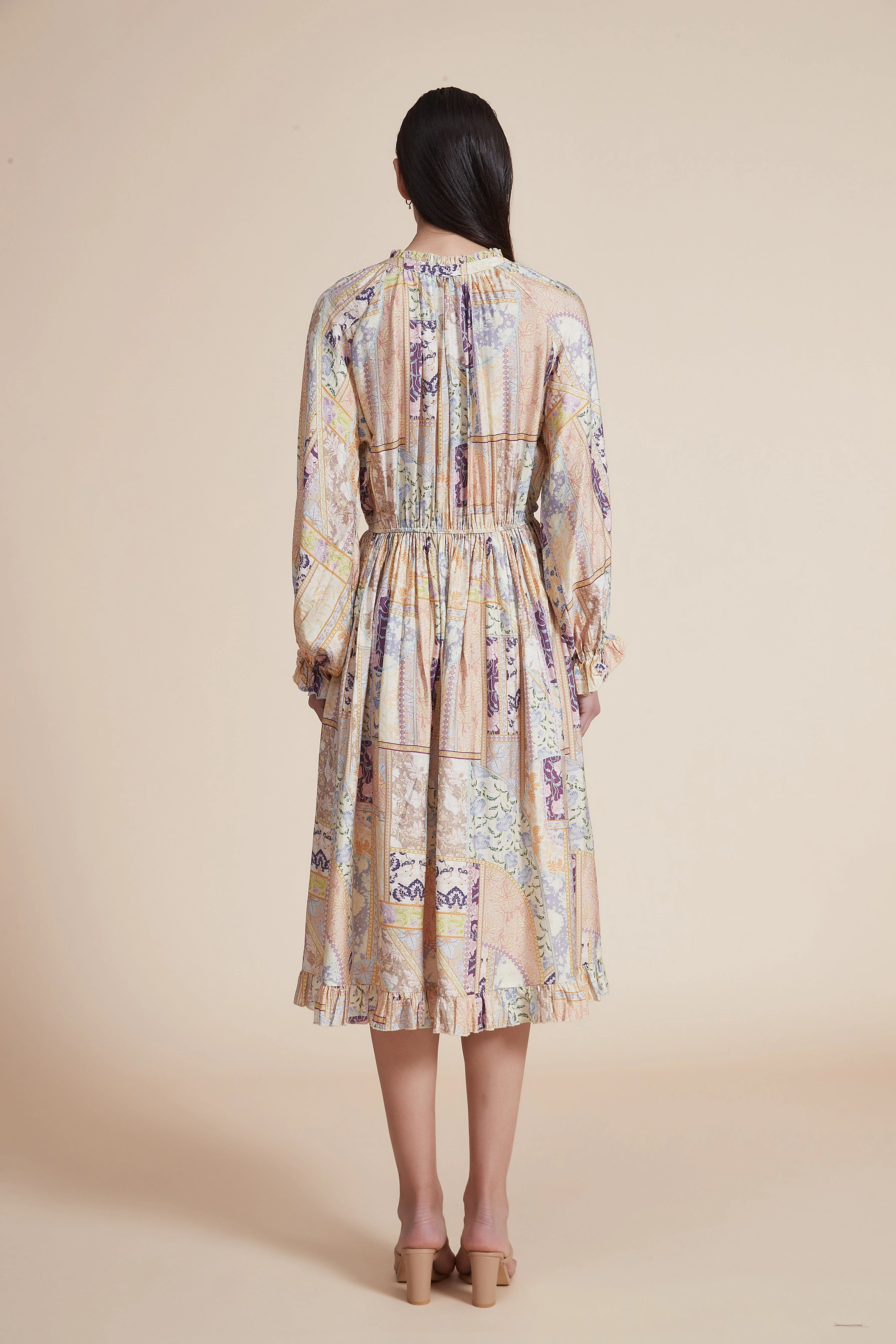 Printed Ruffled Long Sleeve Short Dress - Image 3