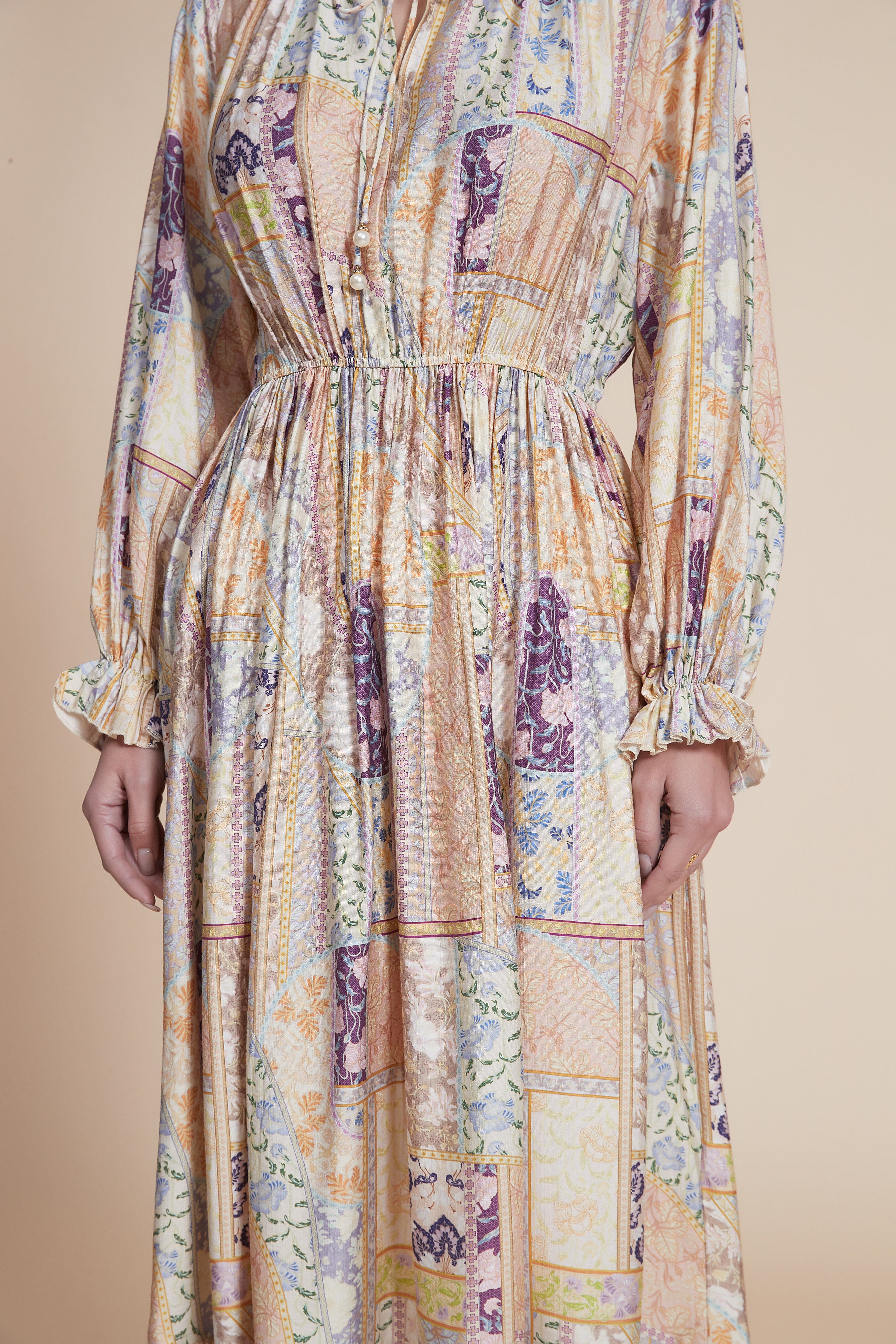 Printed Ruffled Long Sleeve Short Dress - Image 4