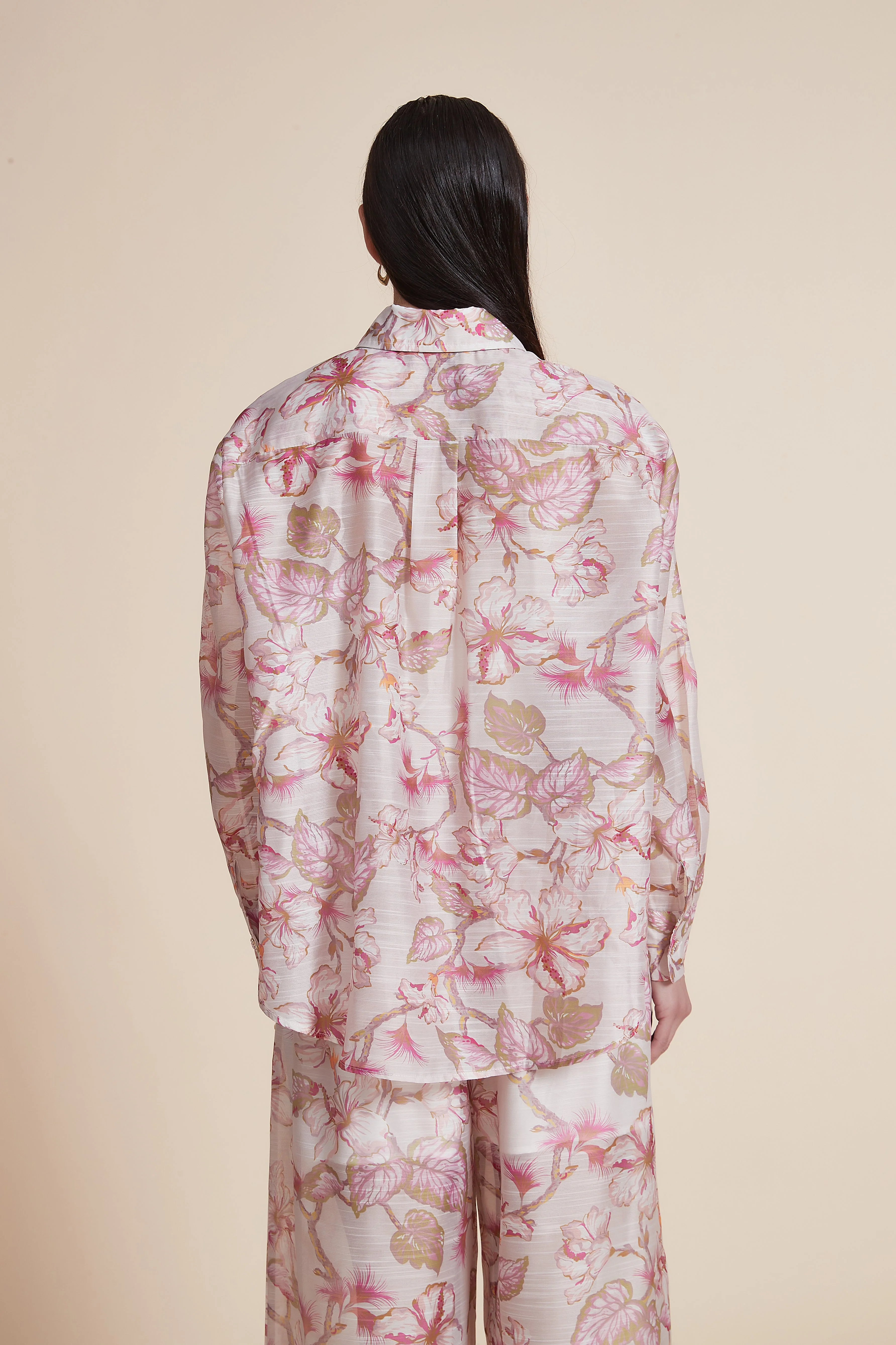 Floral Hip-Length Loose Shirt with Long Sleeves - Image 6