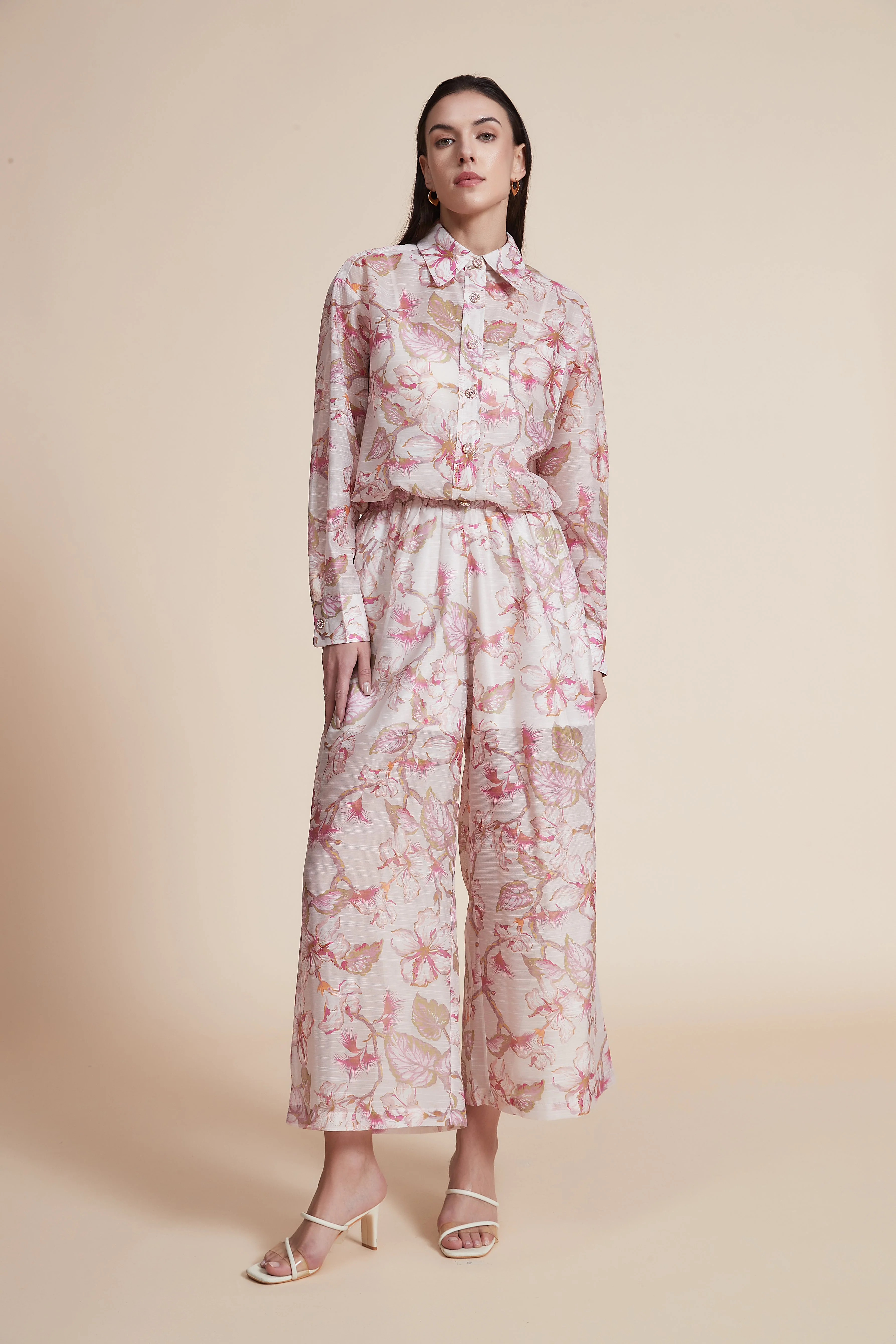 Wide-Leg Printed Long Pants
