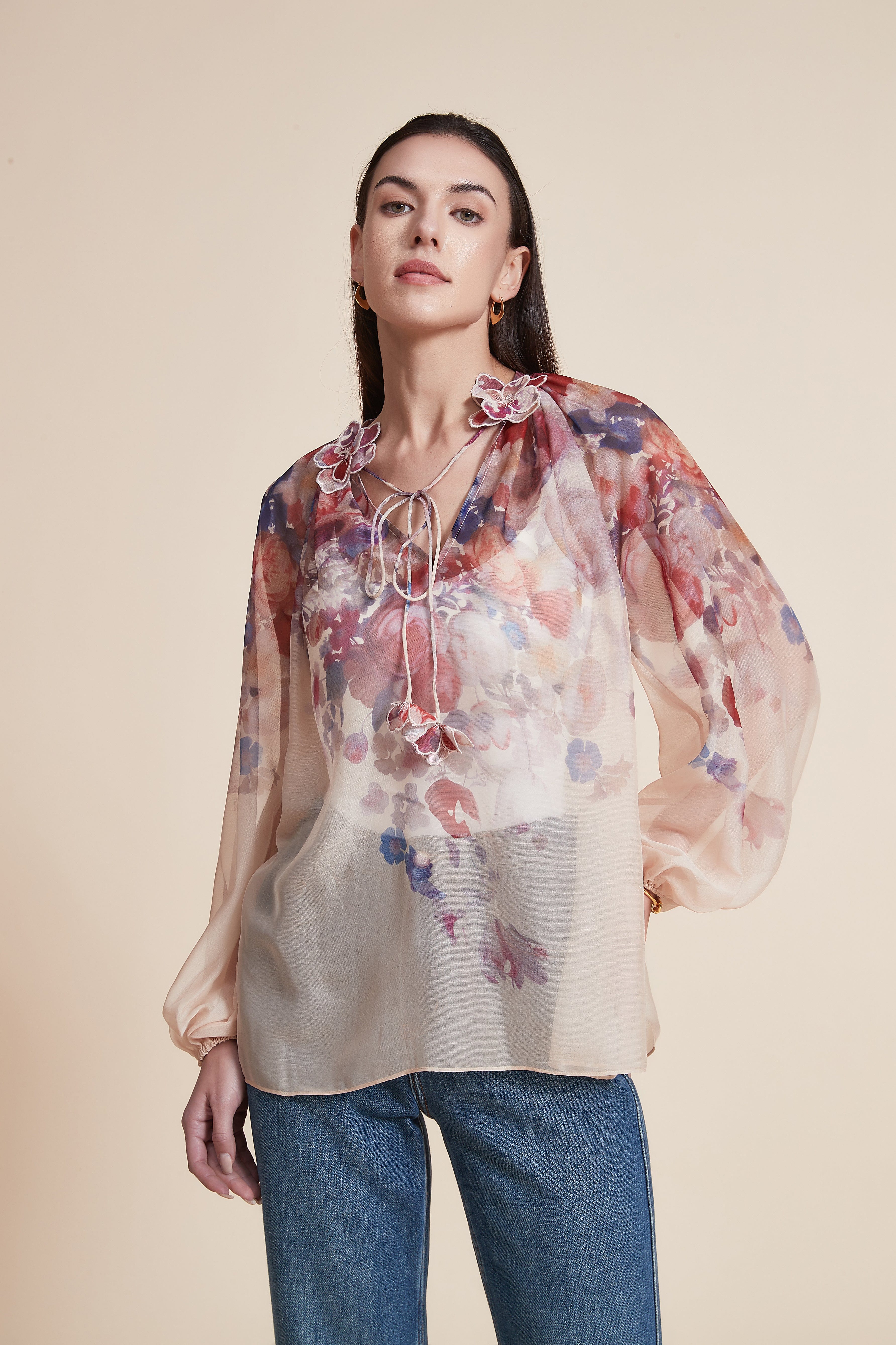 Printed Floral Long Sleeve Loose Blouse