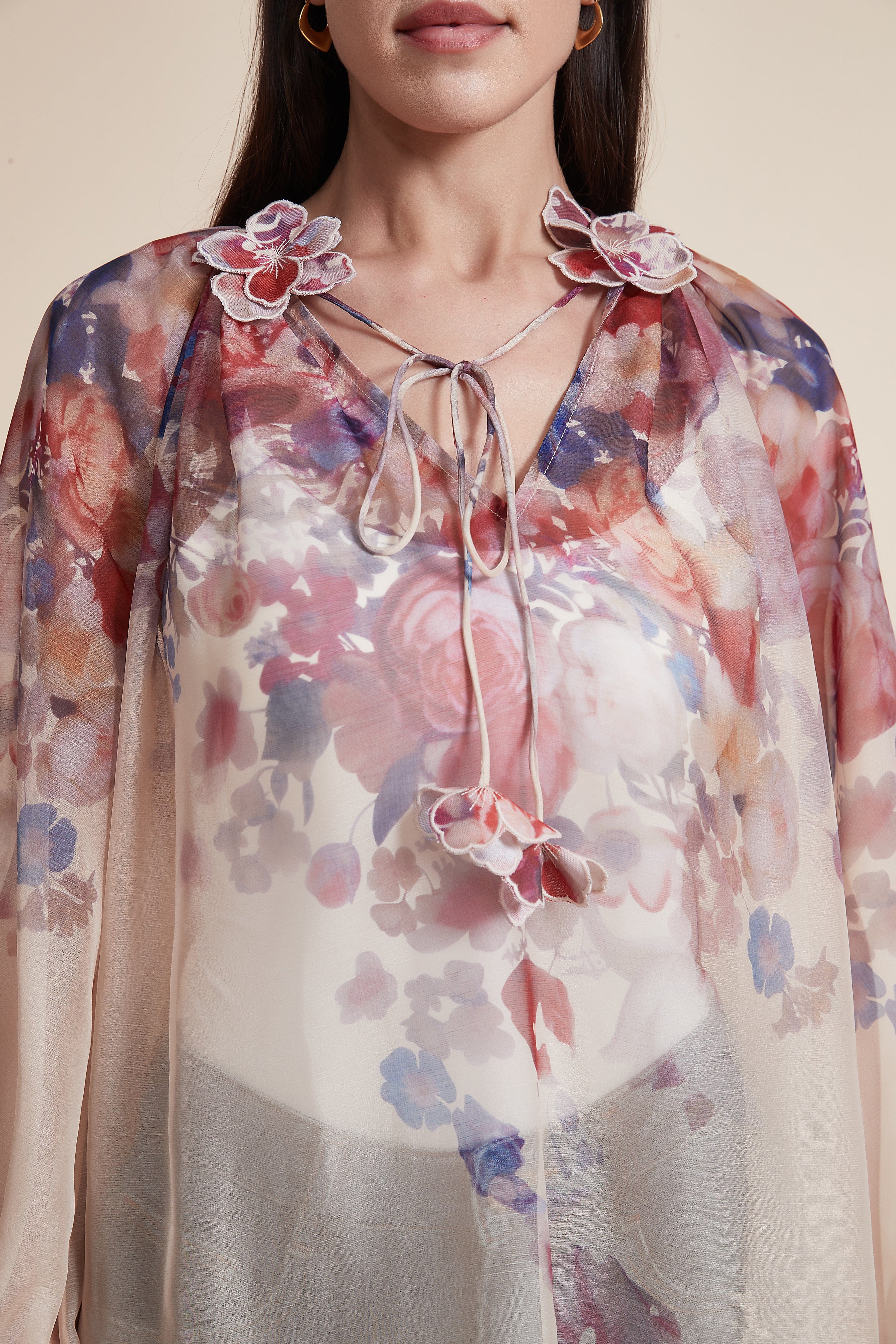 Printed Floral Long Sleeve Loose Blouse - Image 5