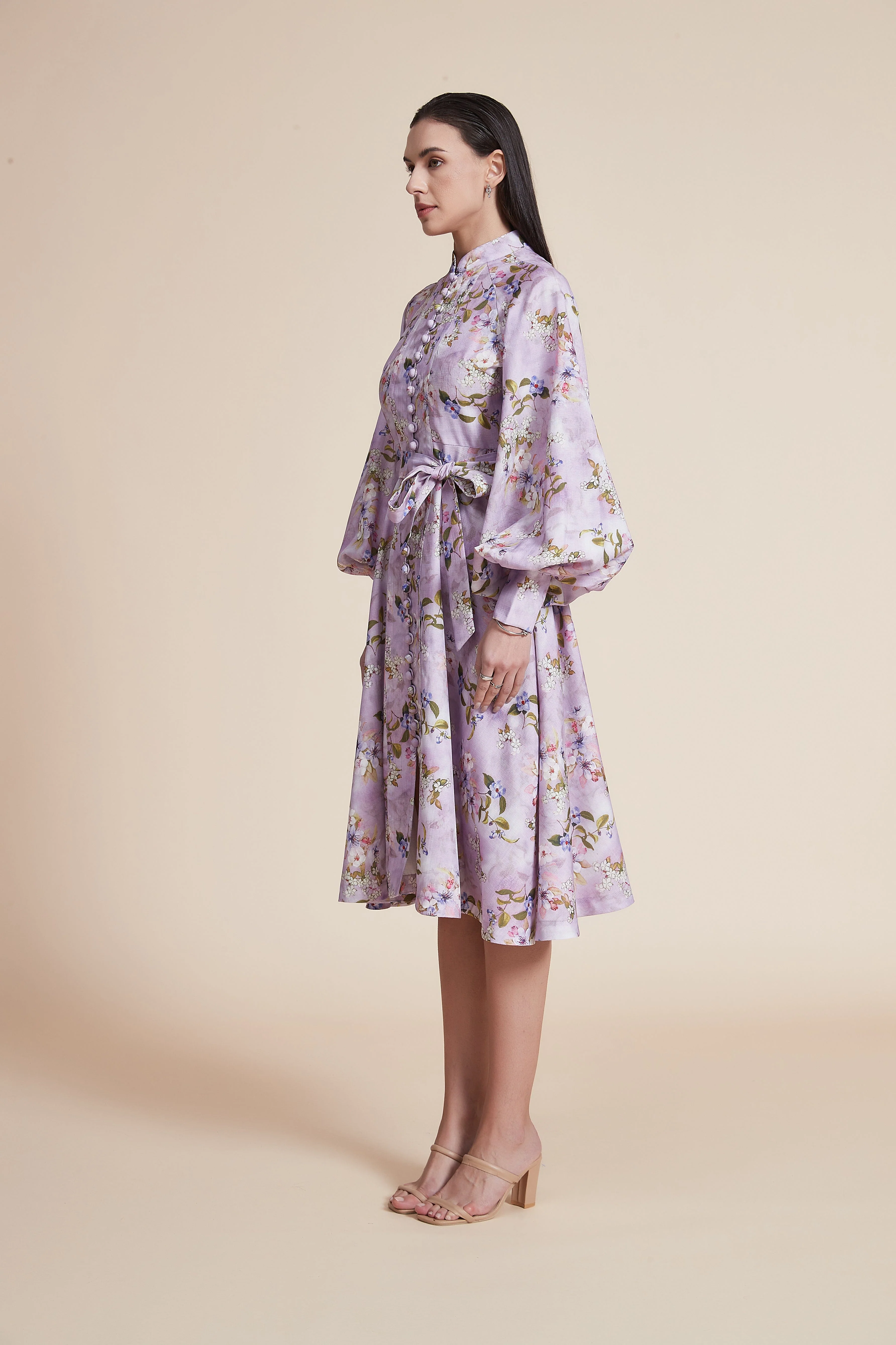 Floral Short Dress with Long Sleeves and High Collar - Image 6