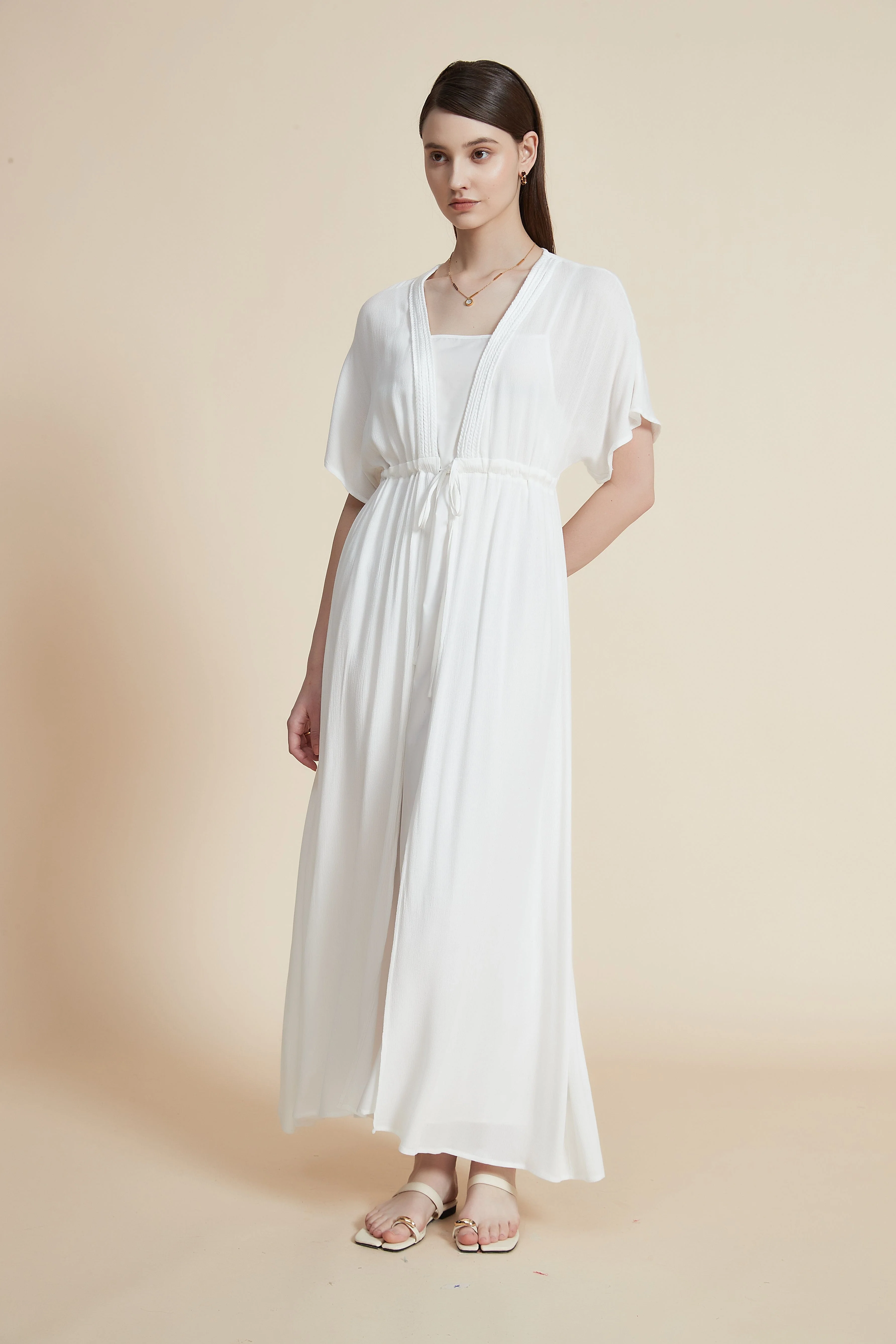 V-Neck Solid Long Half-Sleeve Dress