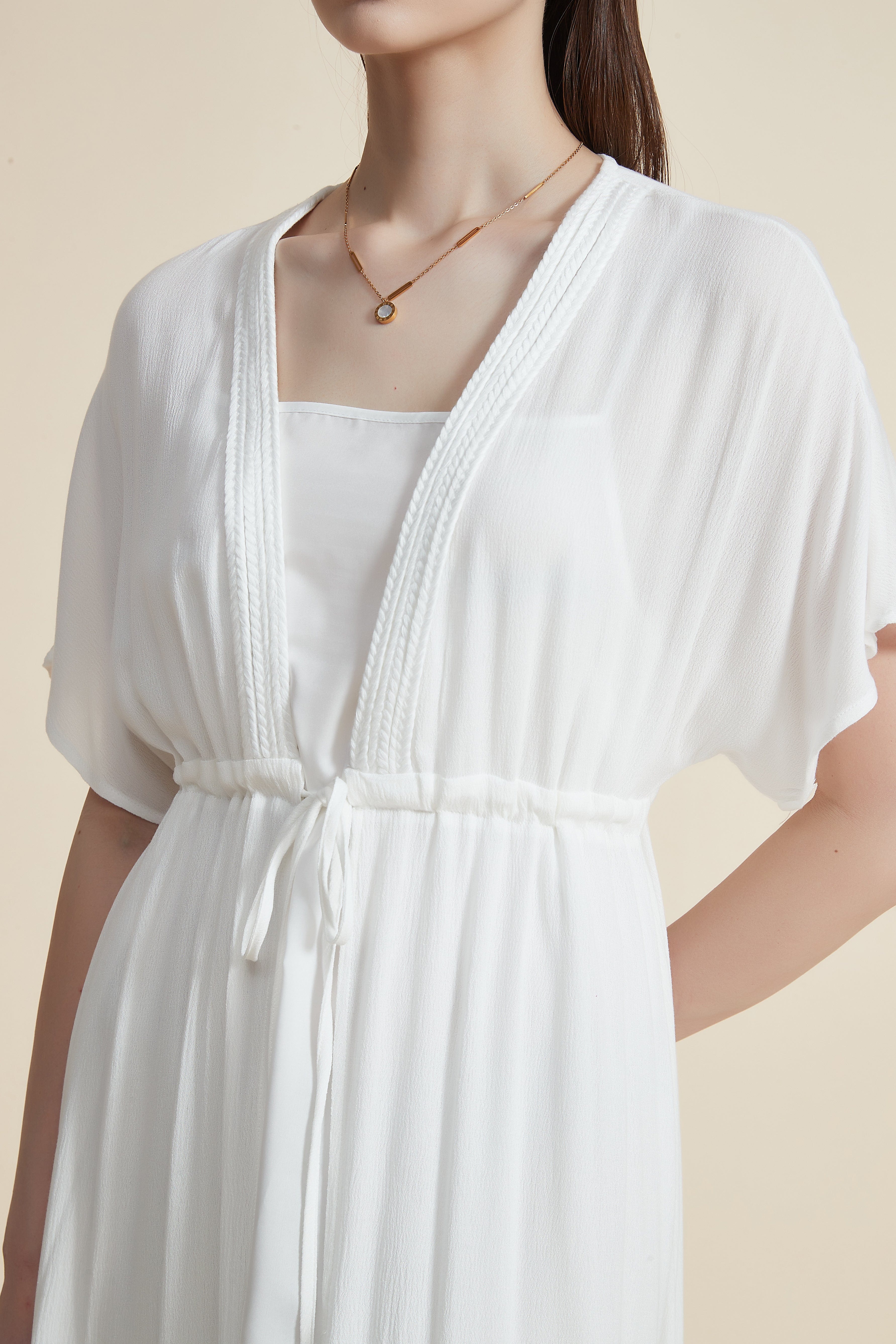 V-Neck Solid Long Half-Sleeve Dress - Image 5
