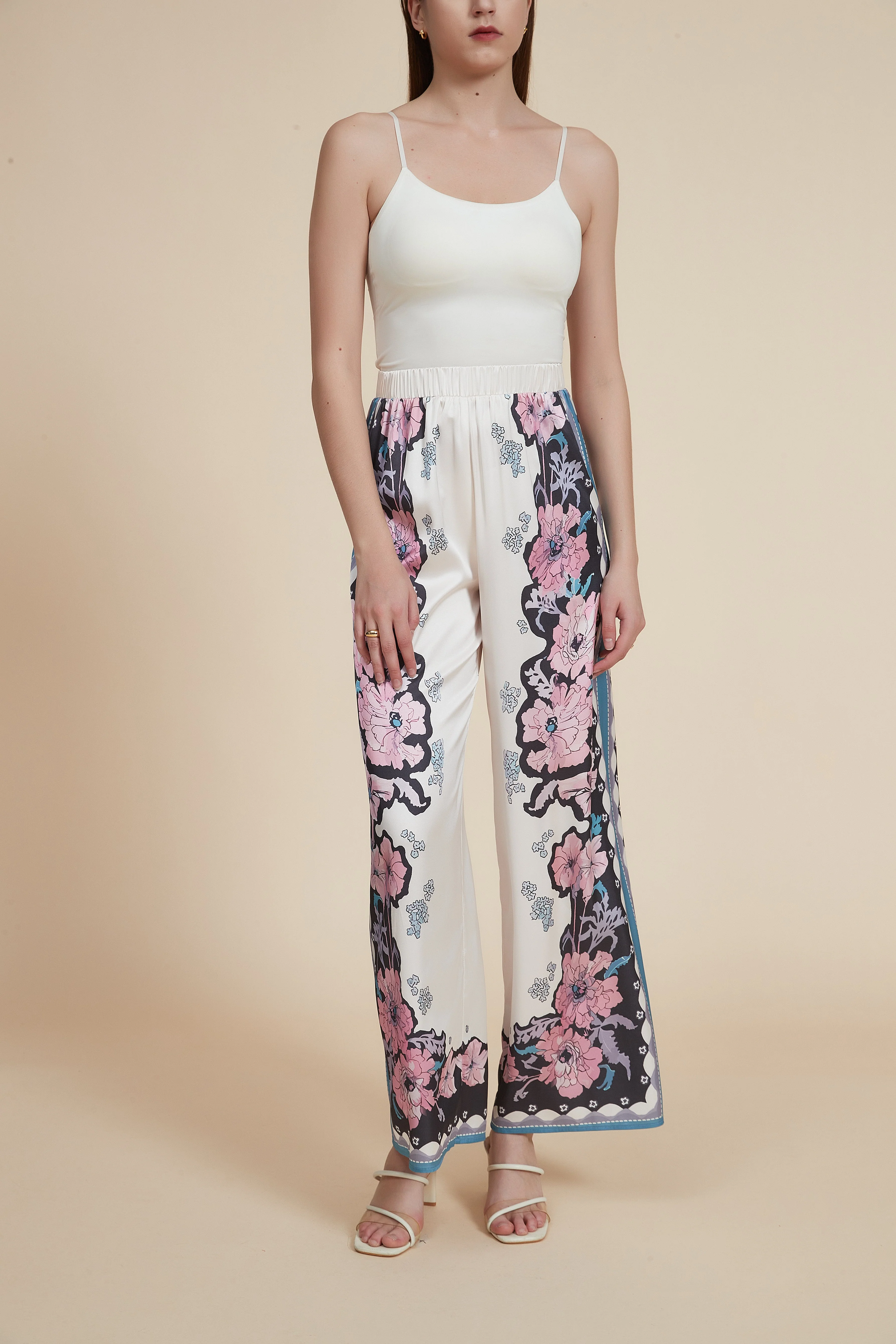 Wide-Leg Printed Long Pants