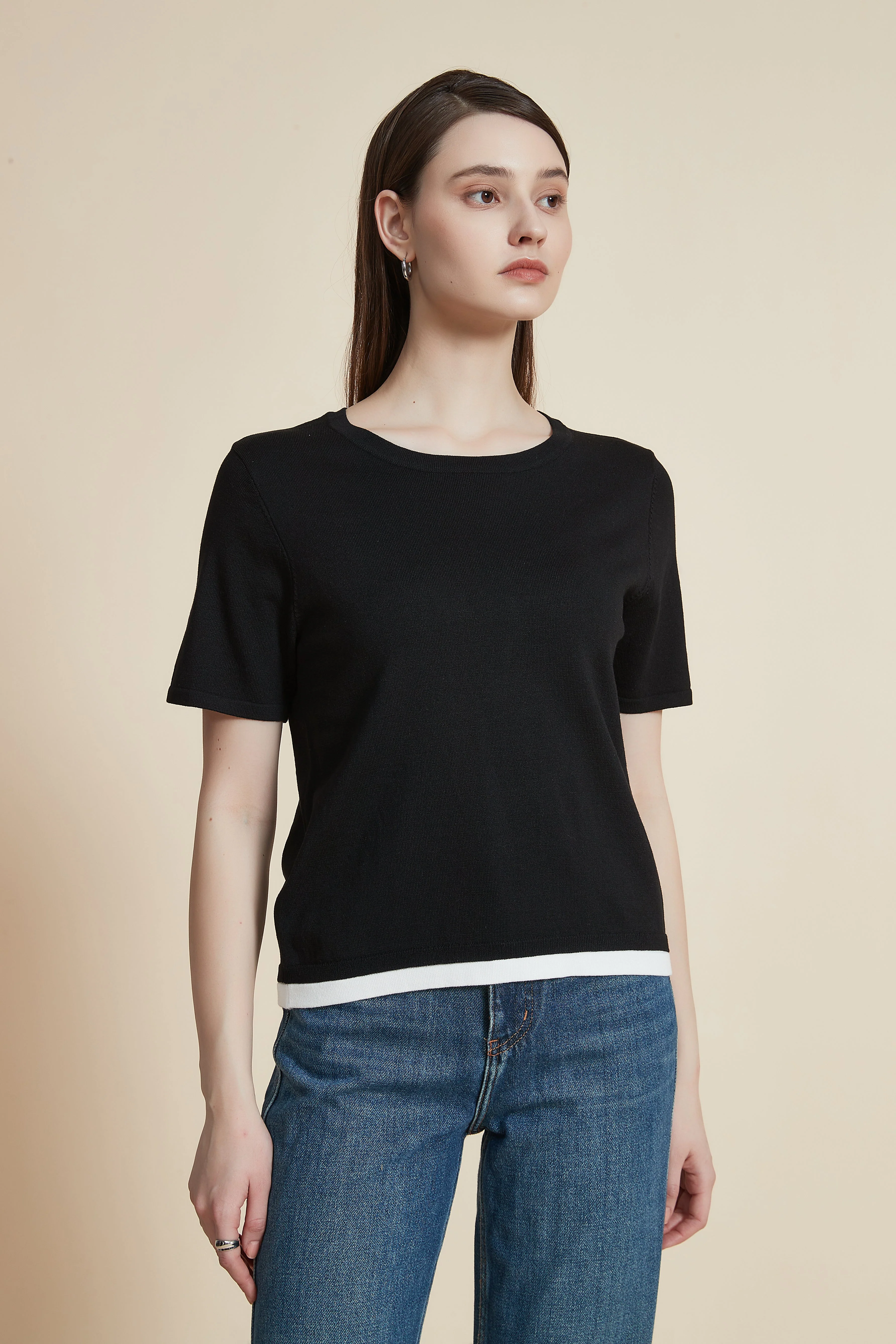Plain Round Neck Half Sleeve Blouse
