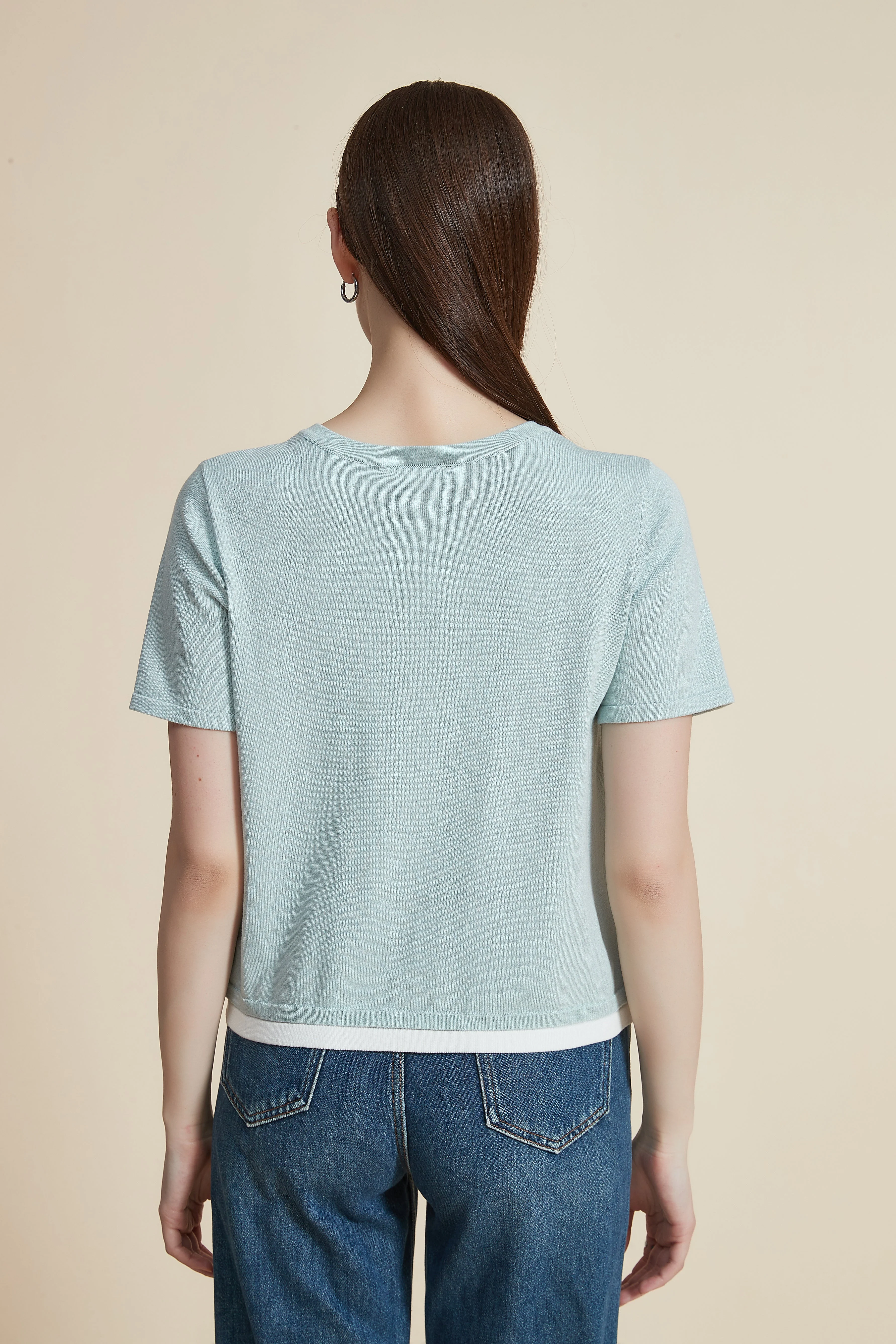 Plain Round Neck Half Sleeve Blouse - Image 11