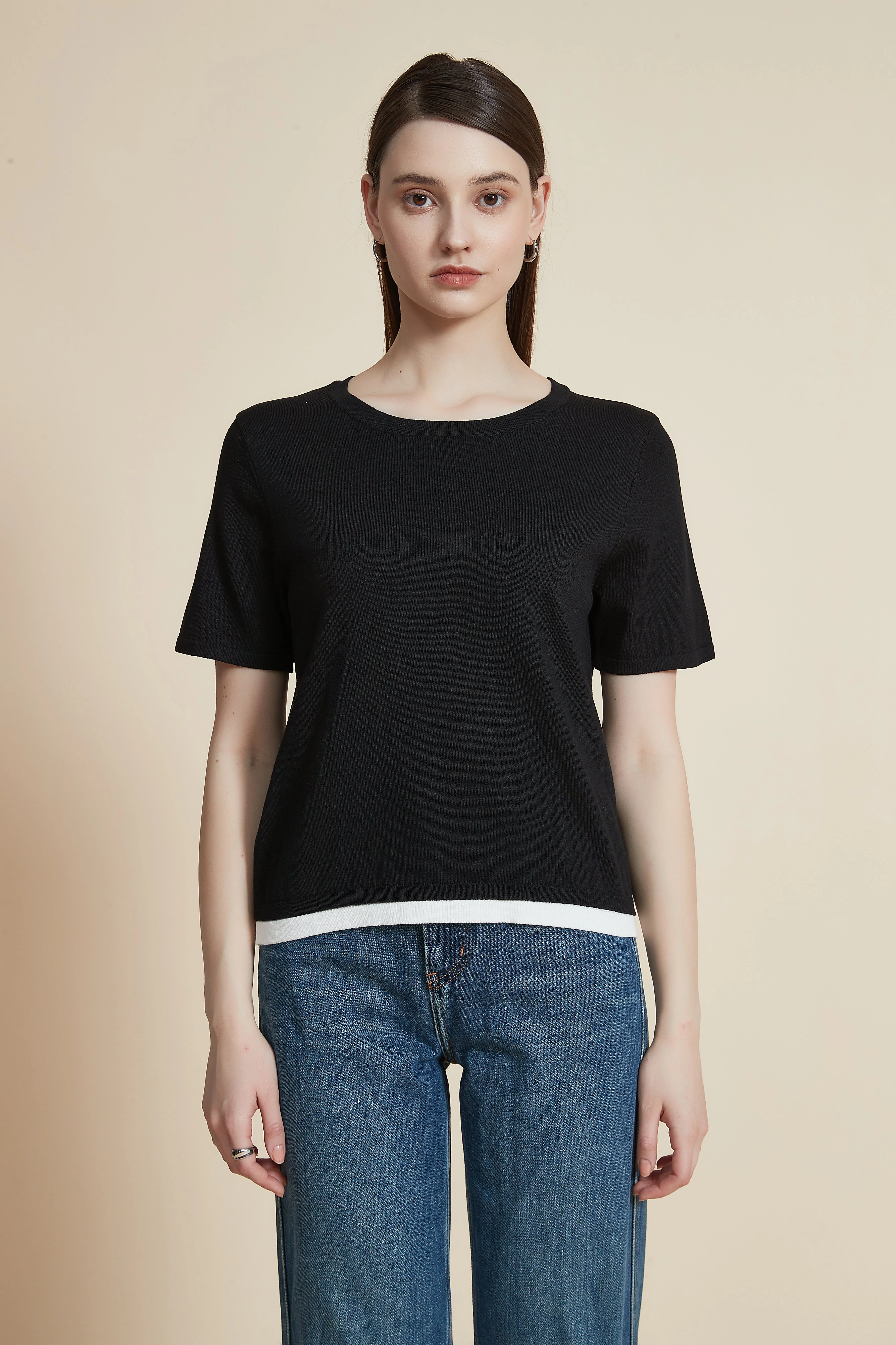 Plain Round Neck Half Sleeve Blouse - Image 2
