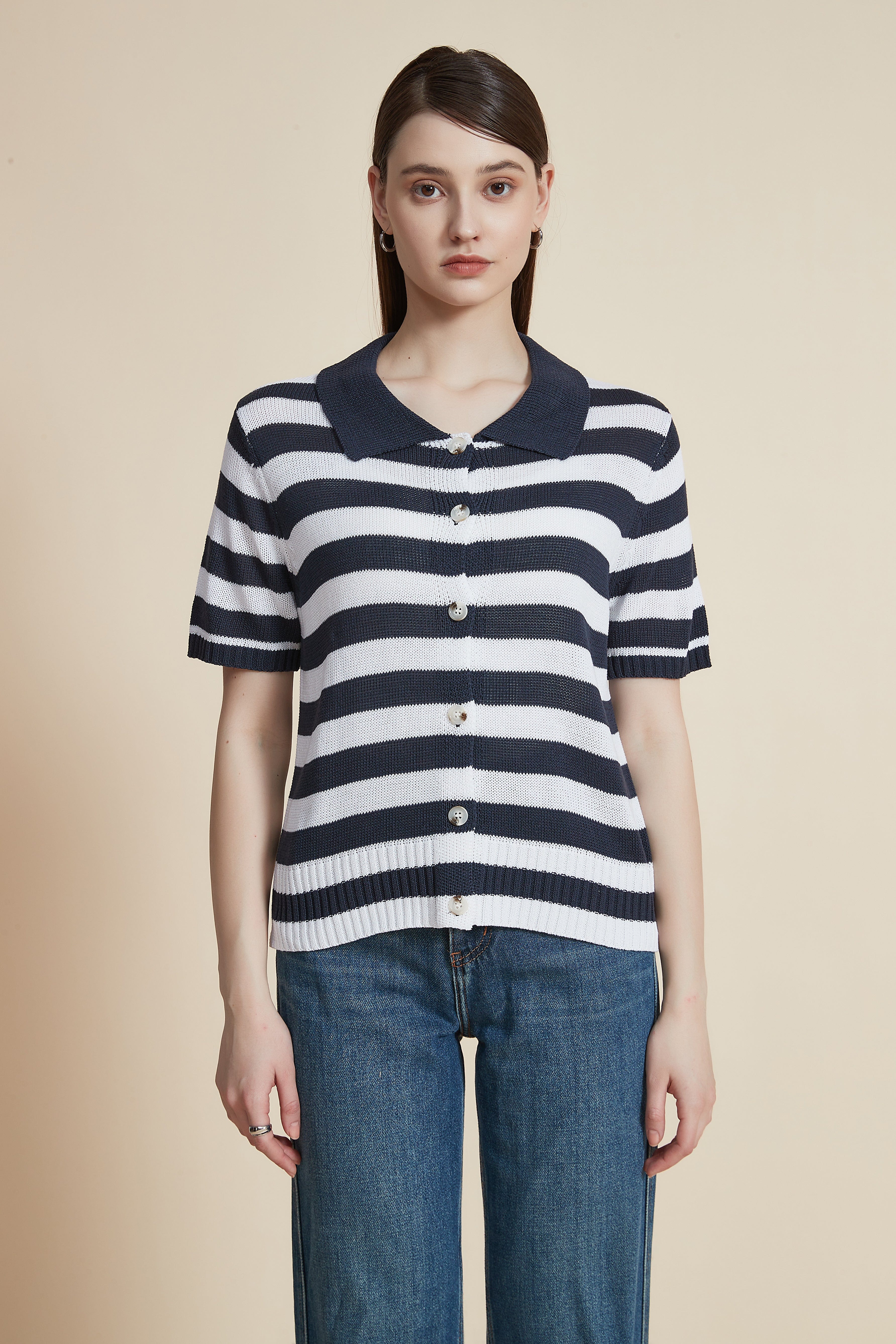 Striped Half-Sleeve Shirt Blouse - Image 2