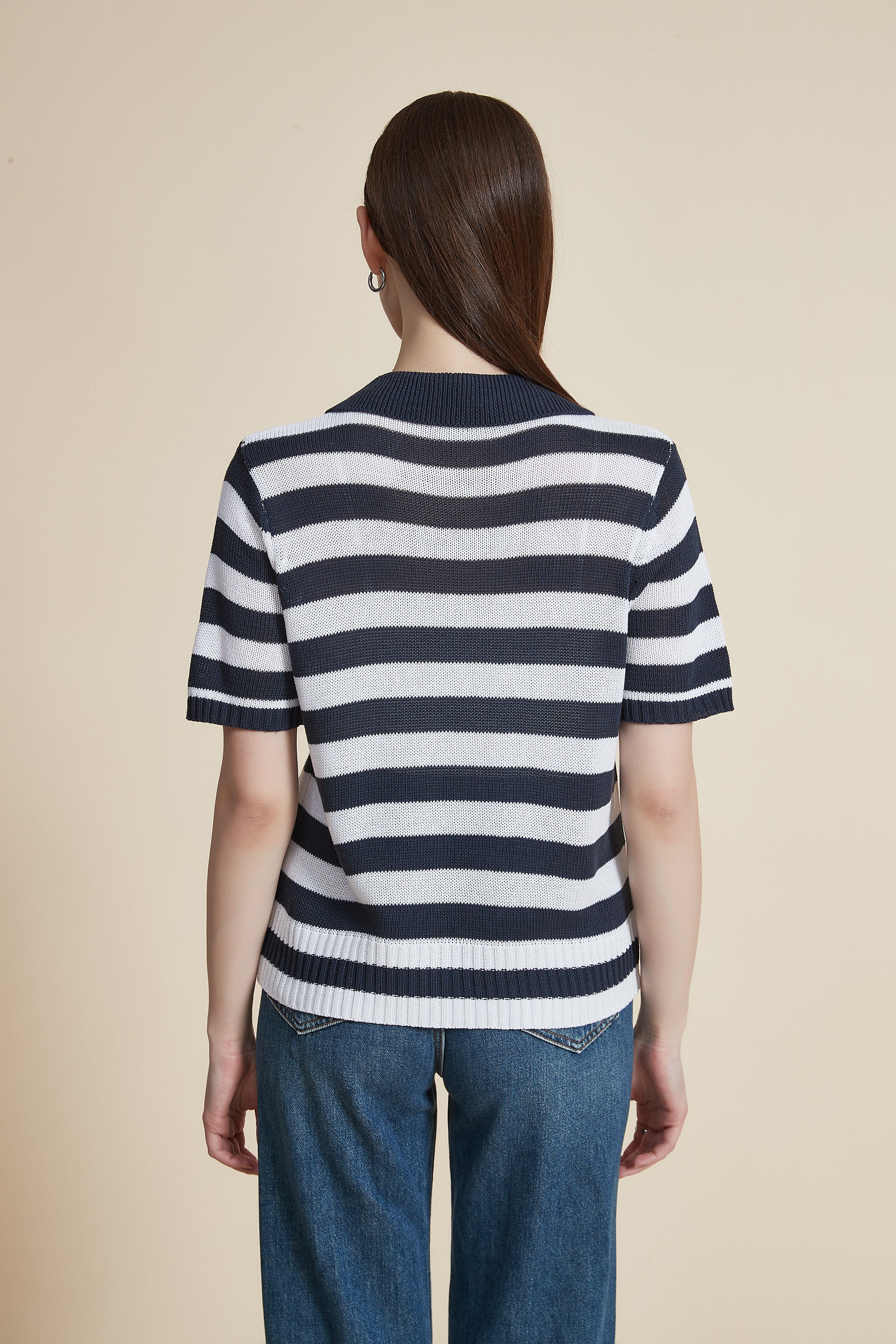 Striped Half-Sleeve Shirt Blouse - Image 3
