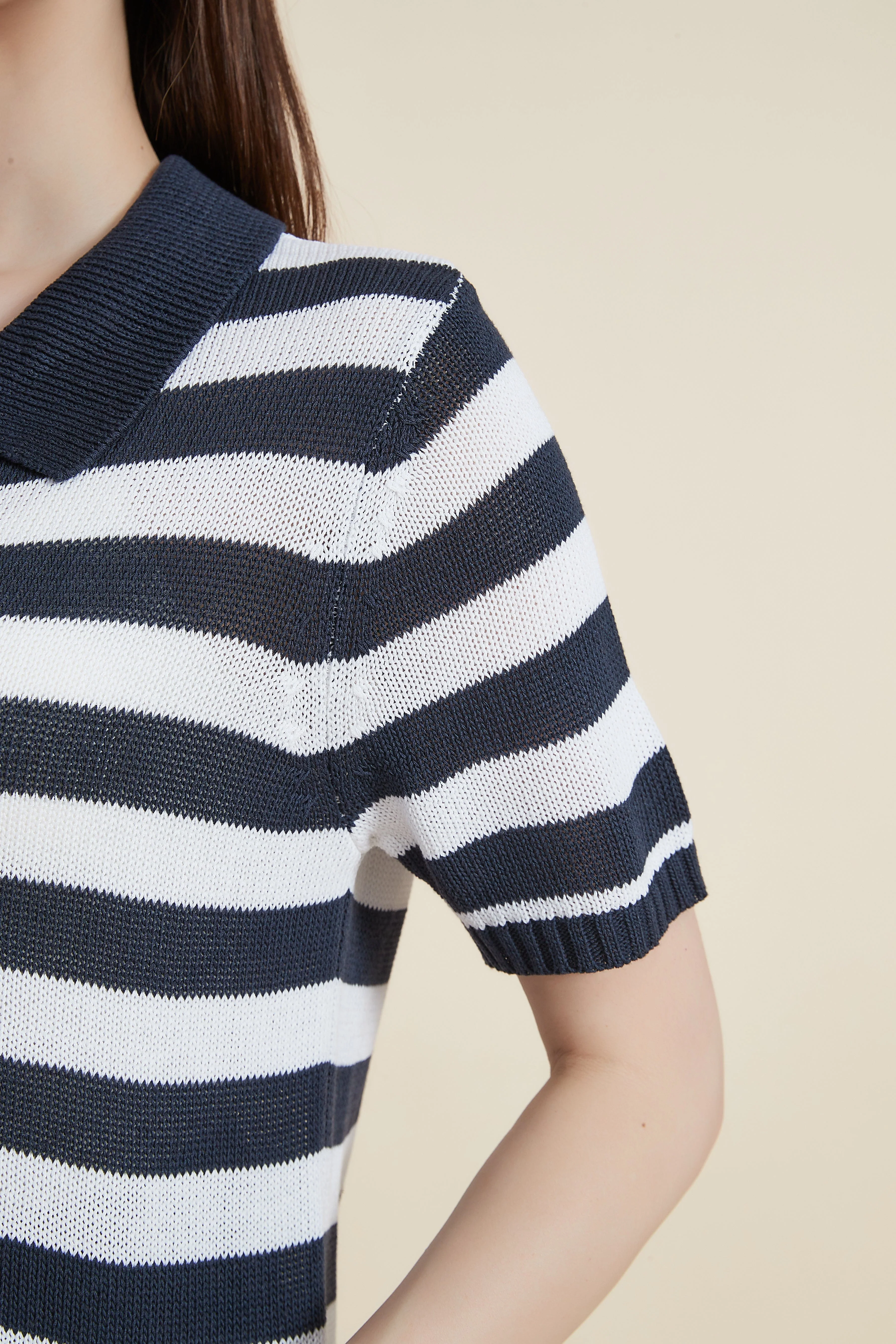Striped Half-Sleeve Shirt Blouse - Image 4