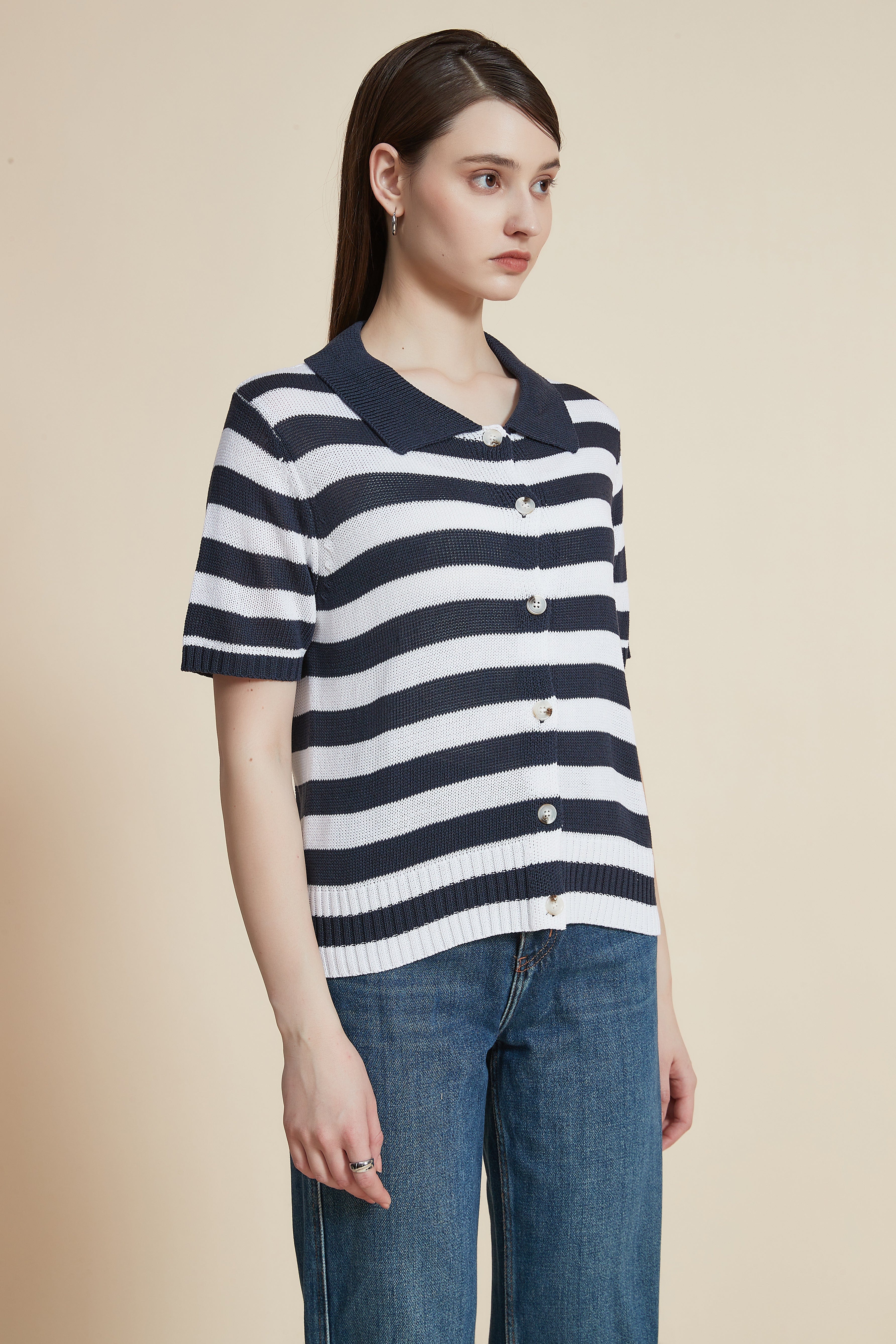 Striped Half-Sleeve Shirt Blouse - Image 5