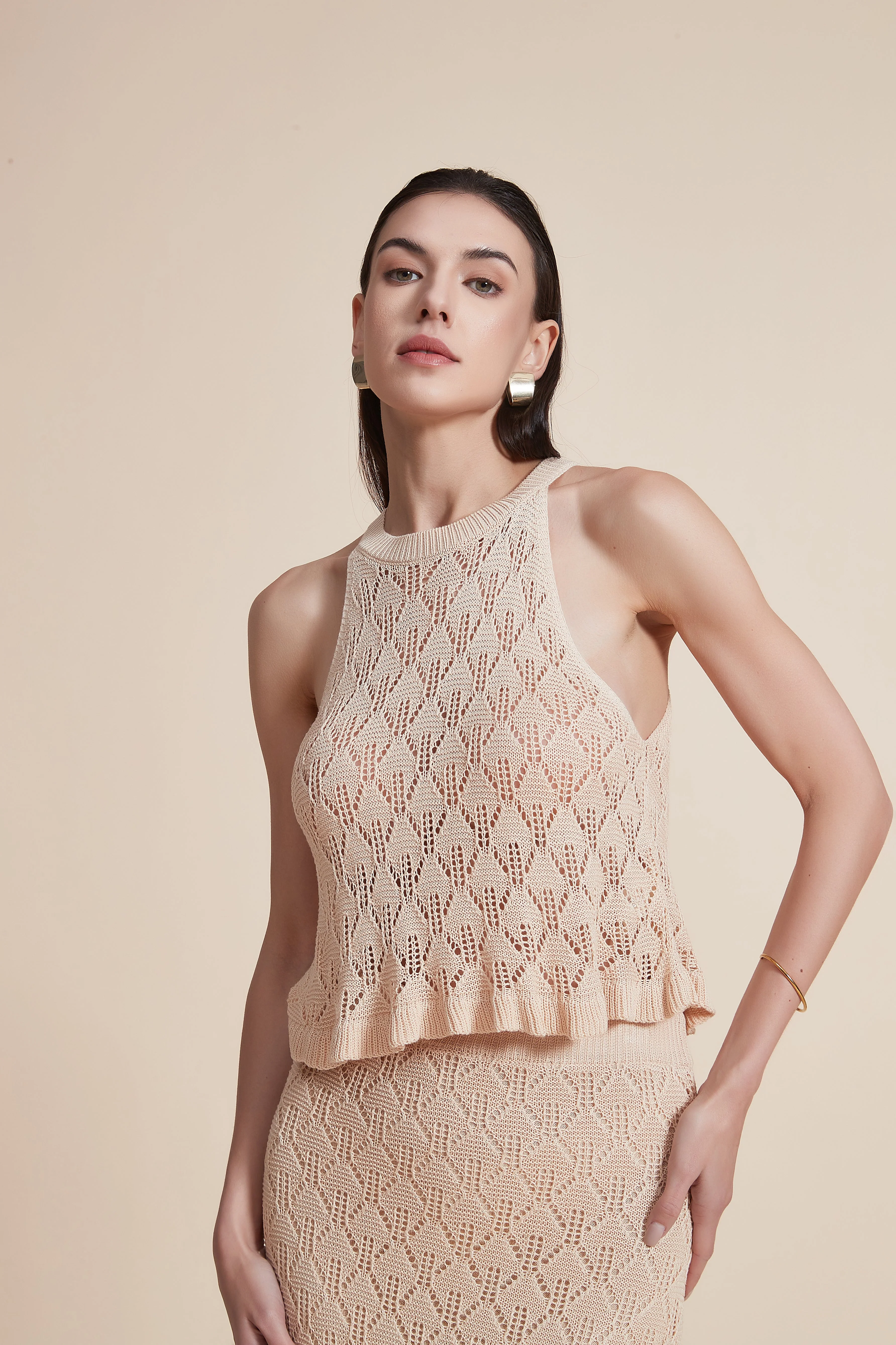 Knit Blouse with Ruffles at the Bottom