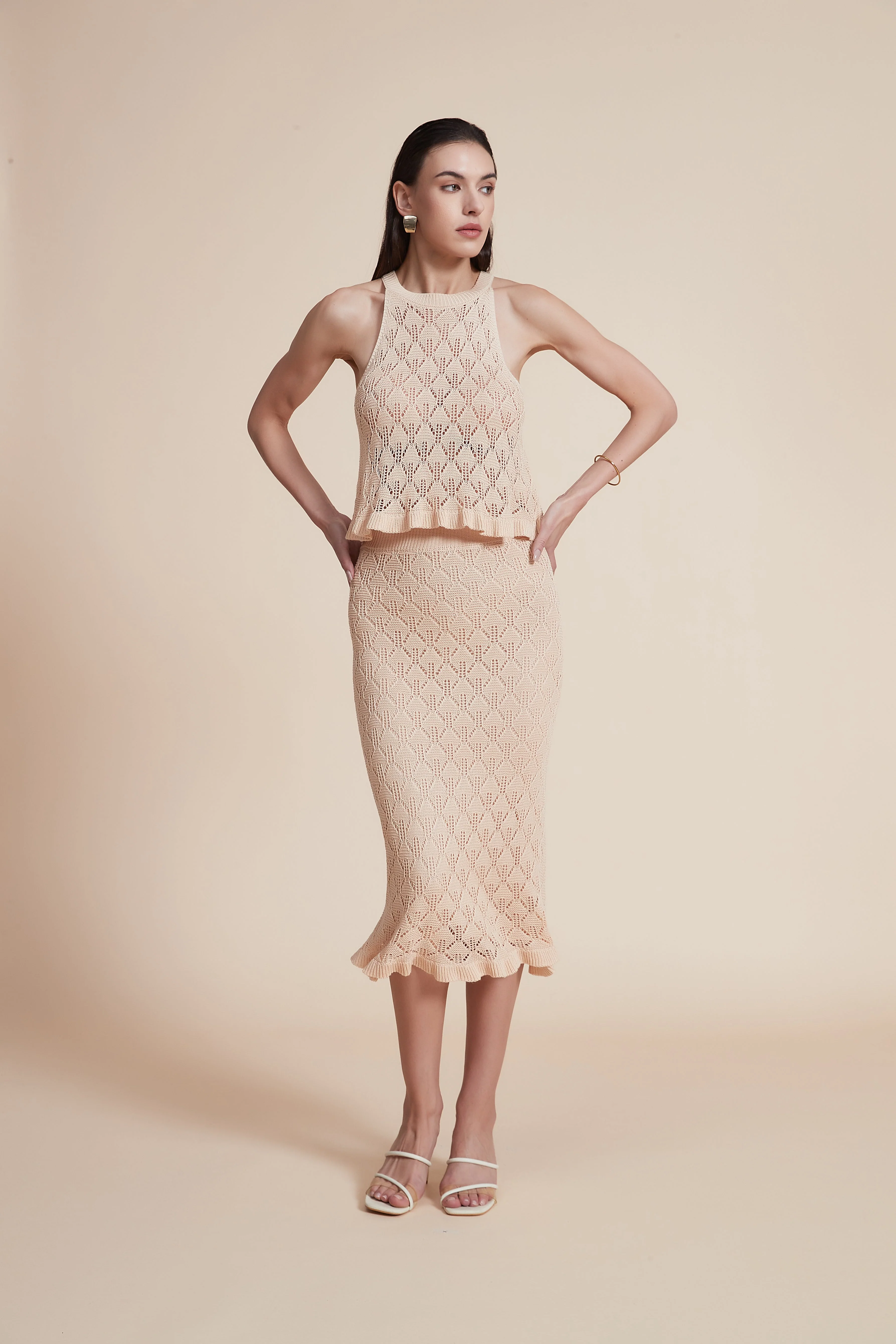 Lace-Detail Floral Midi Skirt
