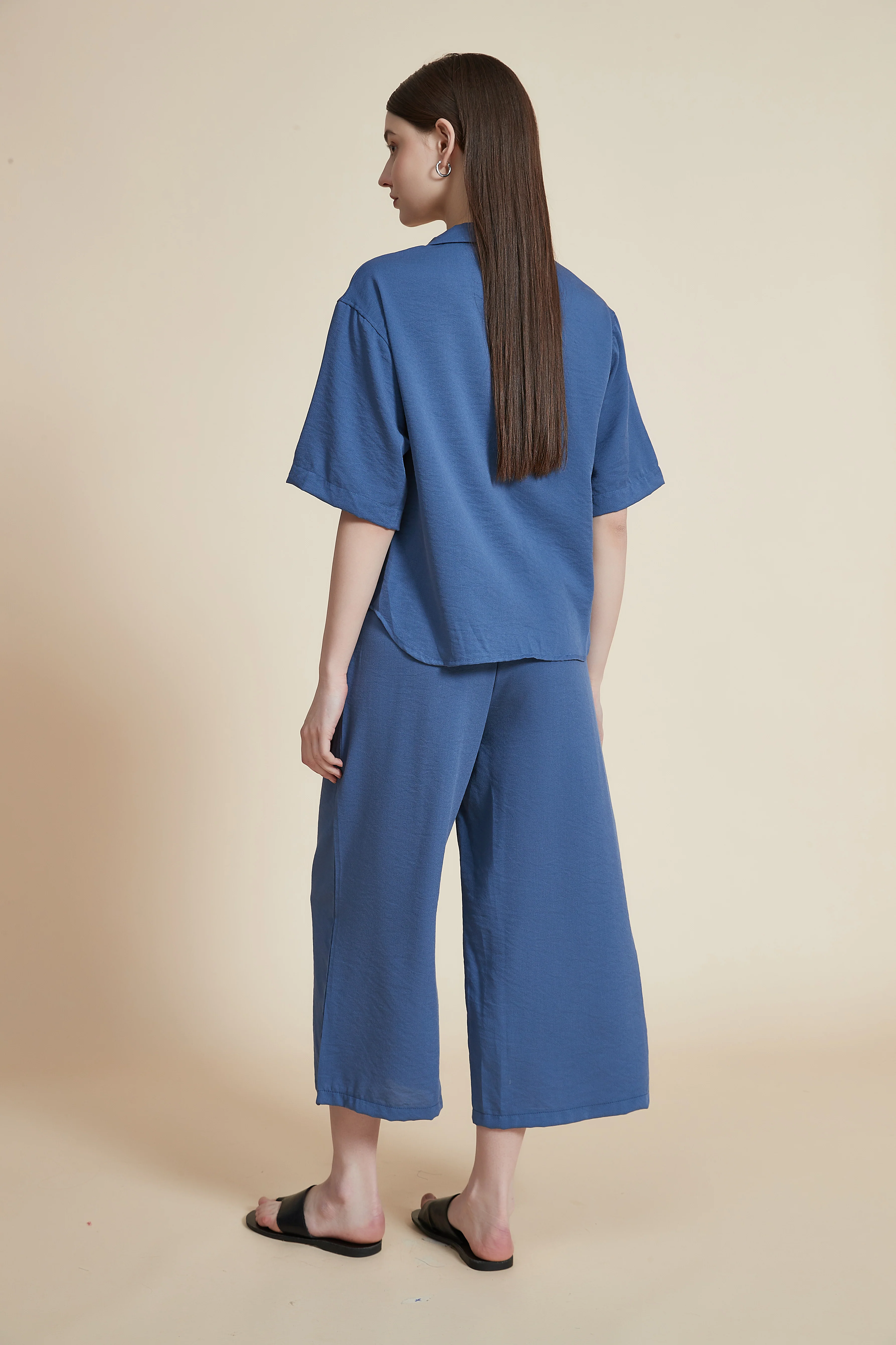 Women's Solid Short Sleeve Blouse with Shirt Collar - Image 3