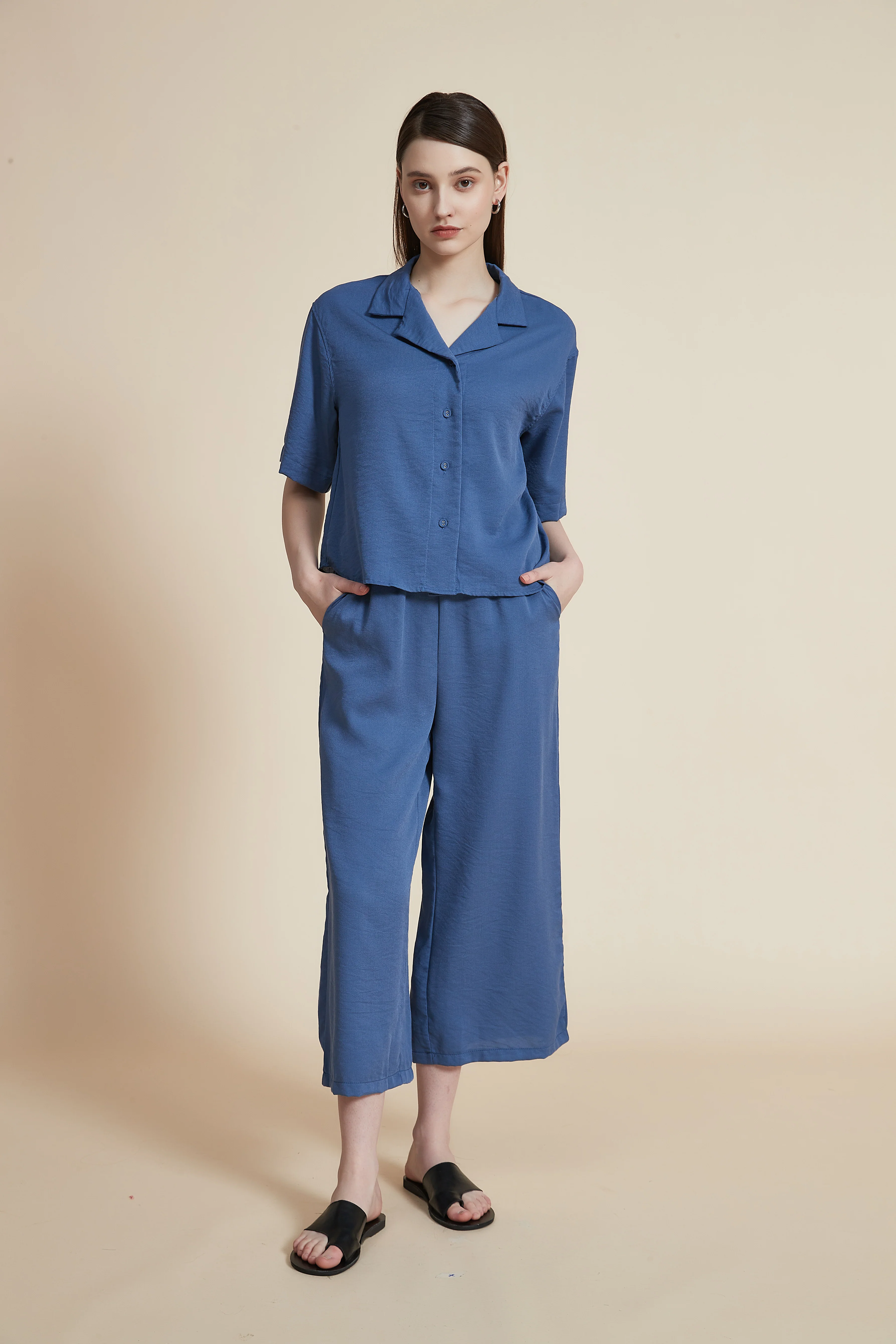 Women's Solid Short Sleeve Blouse with Shirt Collar - Image 6